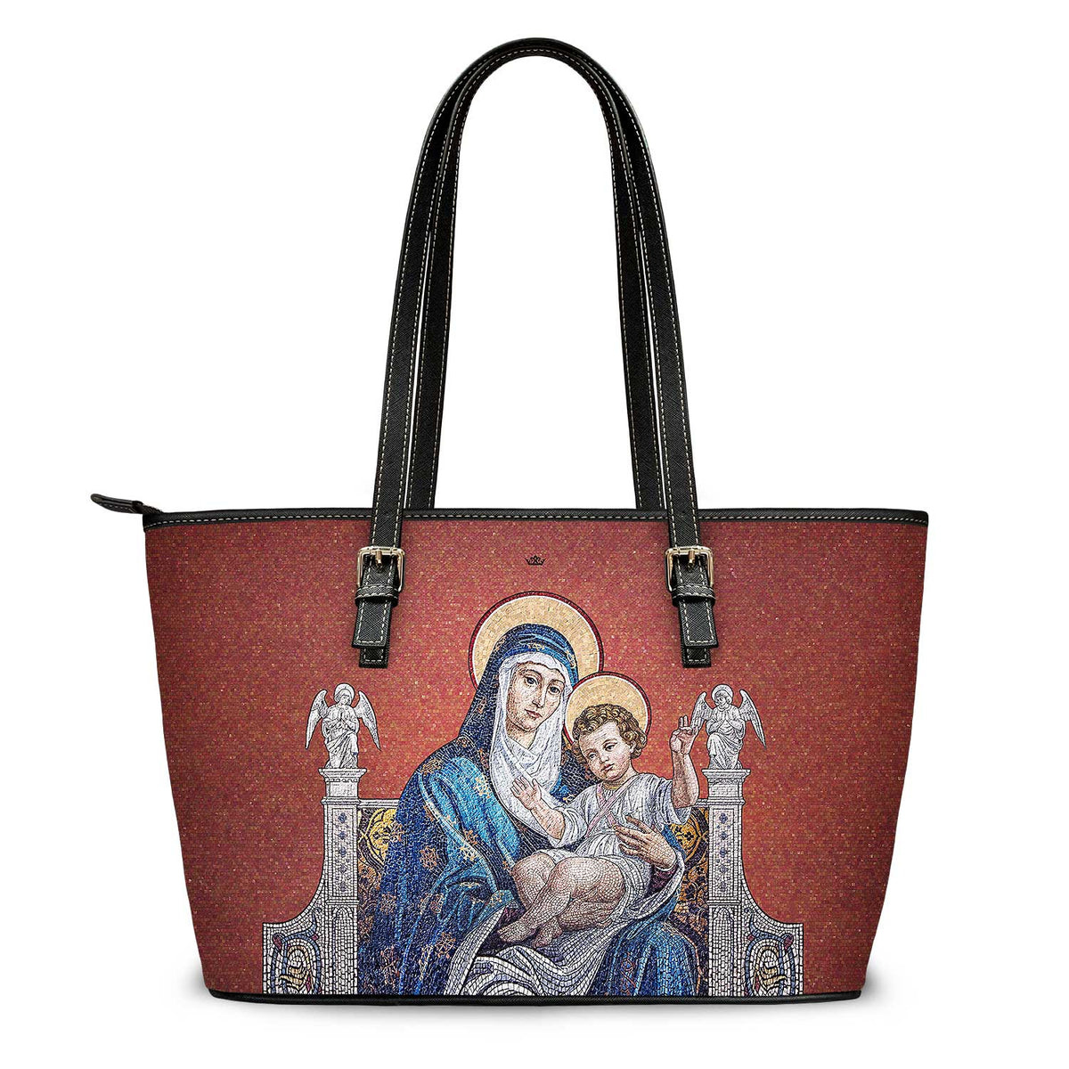 Mosaic Madonna and Child Tote Bag (Royal Red) Copyright VENXARA