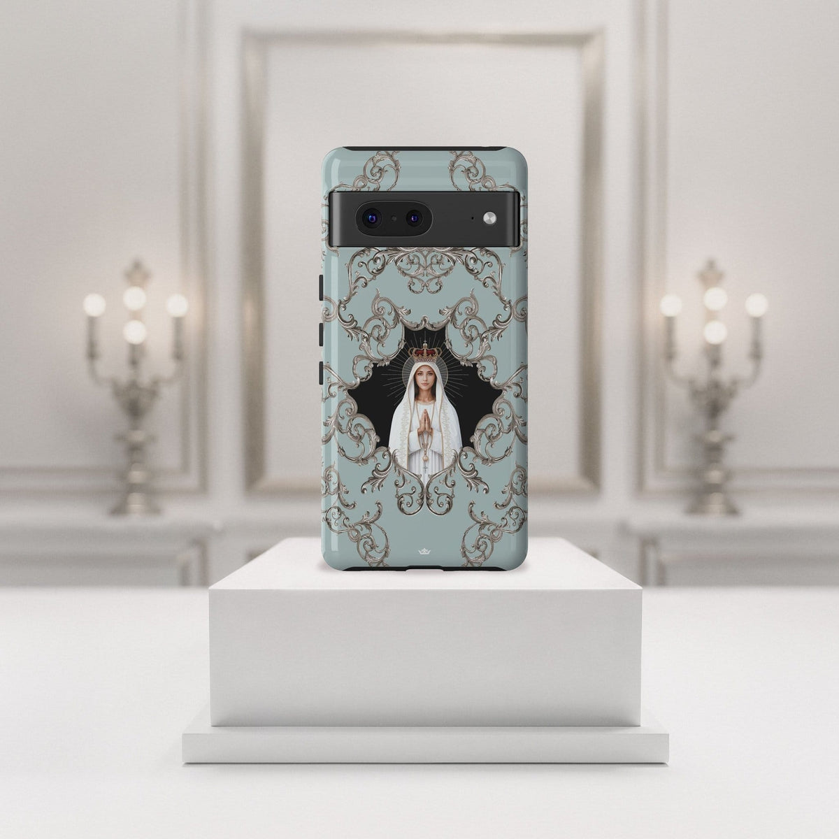 Our Lady of Fatima Hard Phone Case (Baroque Blue) Copyright VENXARA