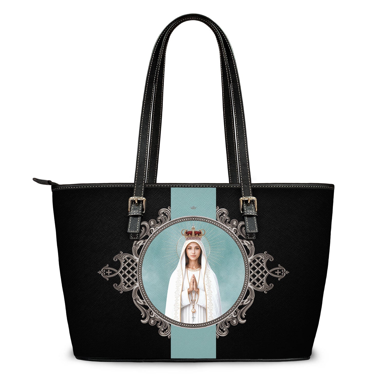 Our Lady of Fatima Medallion Tote Bag (Black) - Venxara