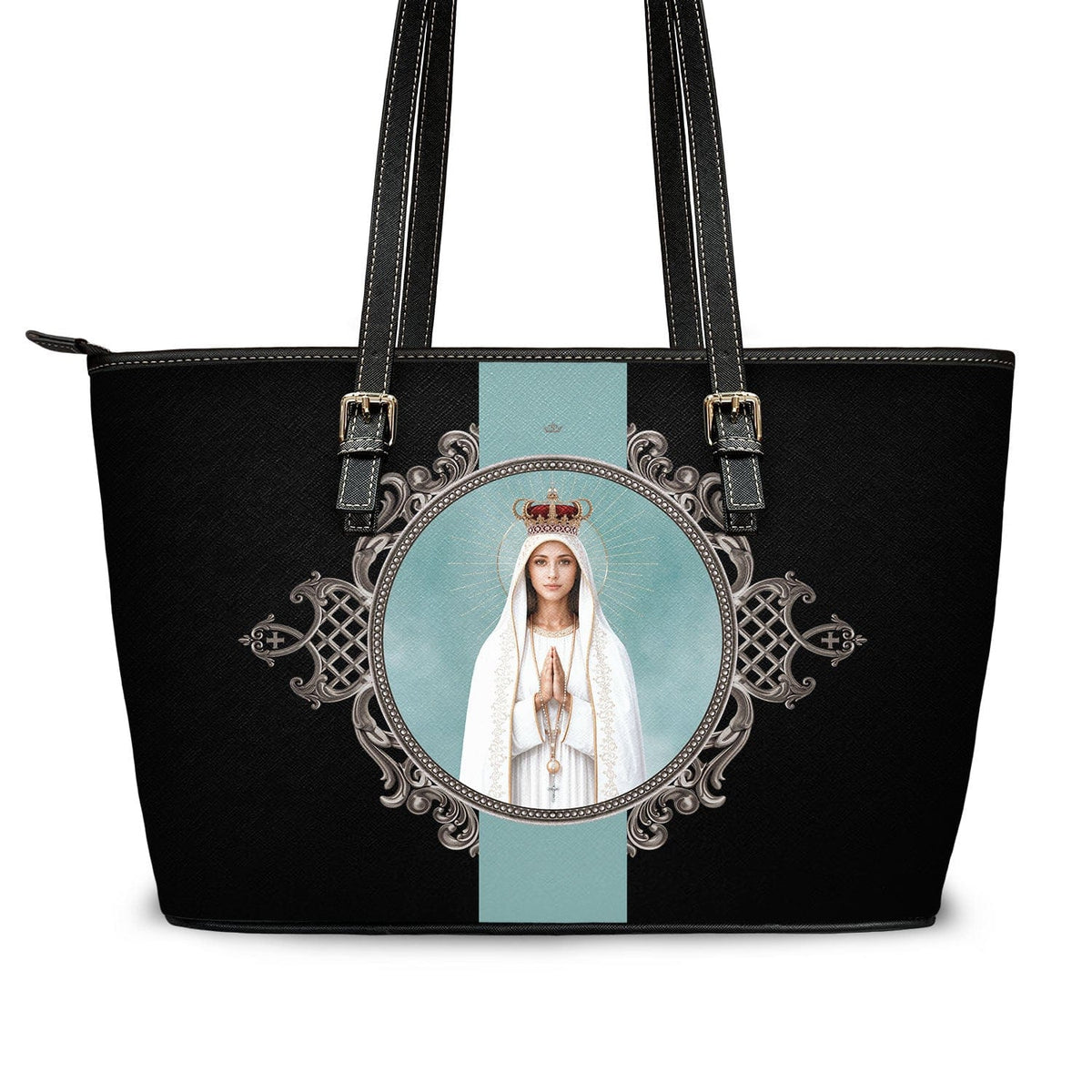 Our Lady of Fatima Medallion Tote Bag (Black) Copyright VENXARA