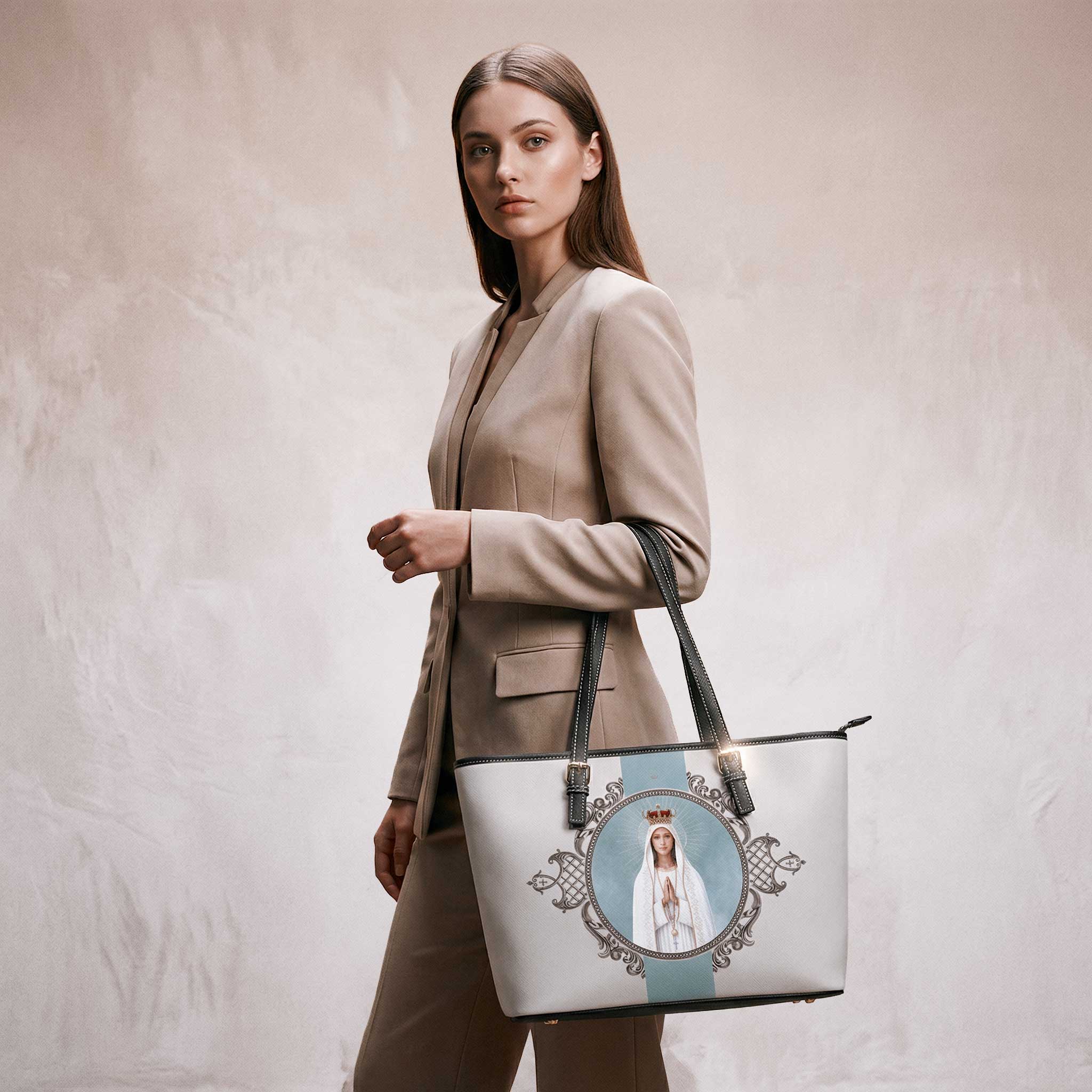 Our Lady of Fatima Medallion Tote Bag (Sand) - Venxara