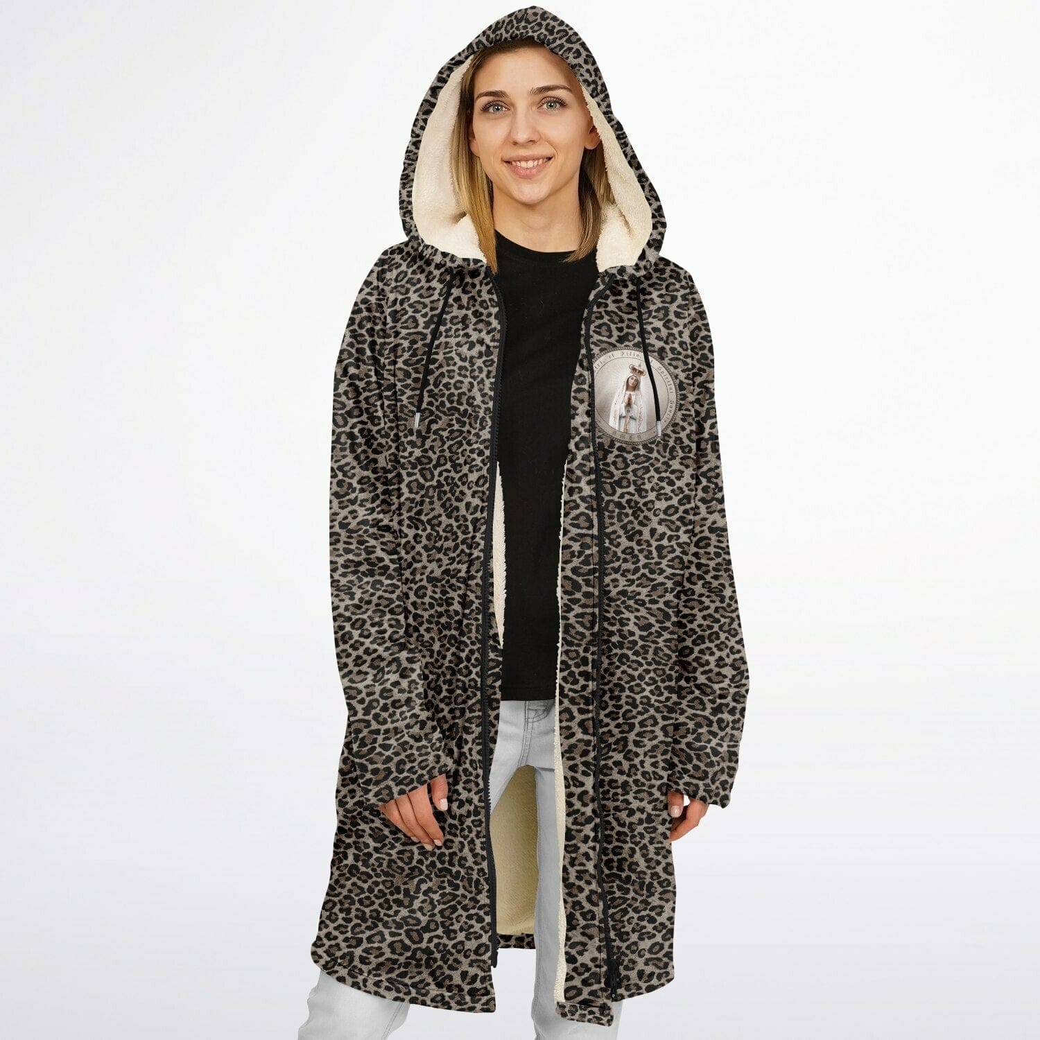 Our Lady of Fatima Zipper Microfleece Cloak (Bold Leopard)