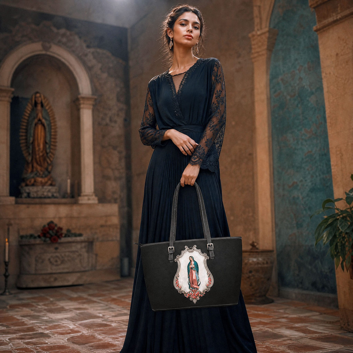 Our Lady of Guadalupe Tote Bag (Black) Copyright VENXARA