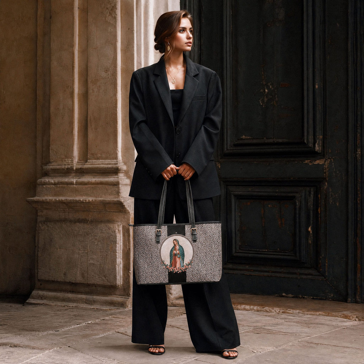Our Lady of Guadalupe Tote Bag (Leopard) Copyright VENXARA