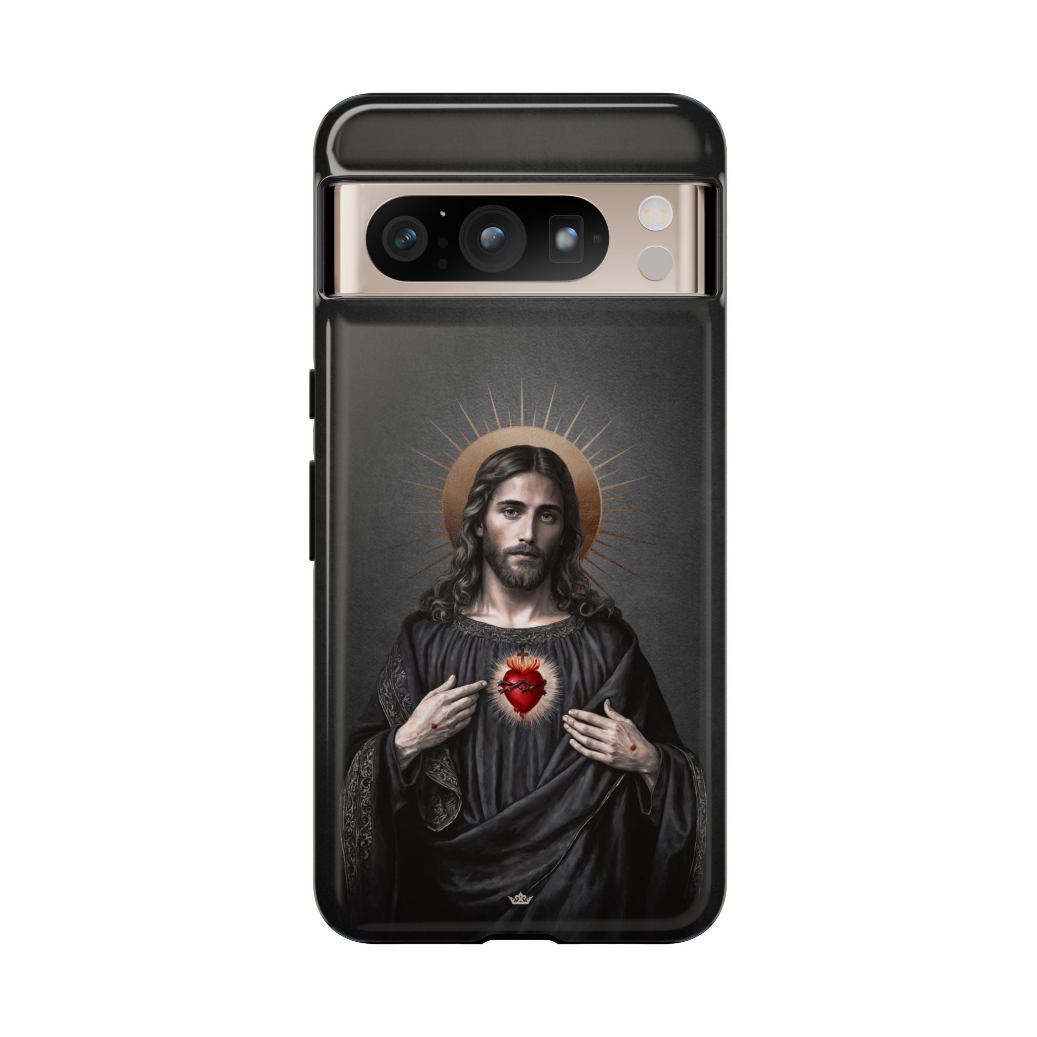 Sacred Heart of Jesus Hard Phone Case (Vintage Black) - Venxara