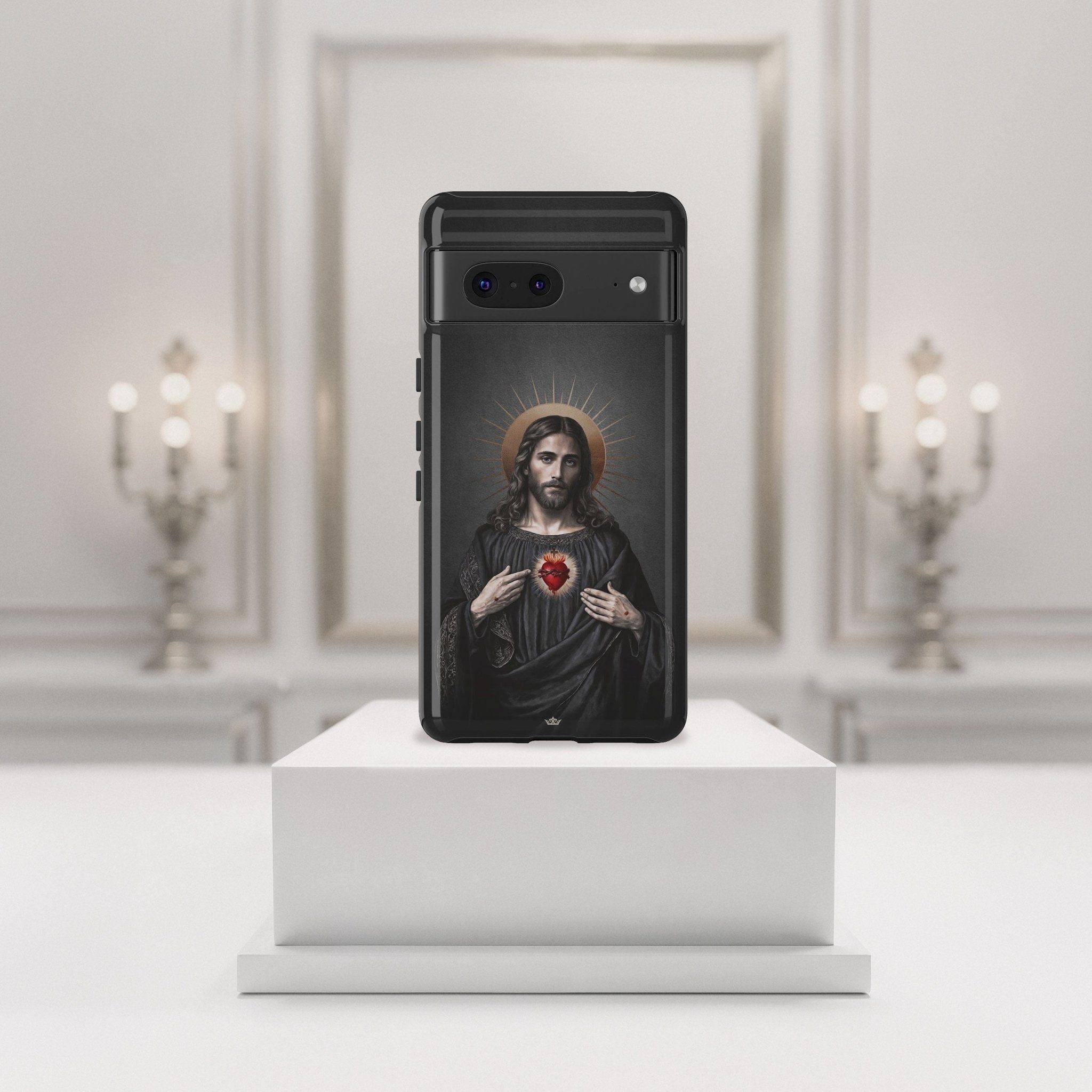 Sacred Heart of Jesus Hard Phone Case (Vintage Black) - Venxara