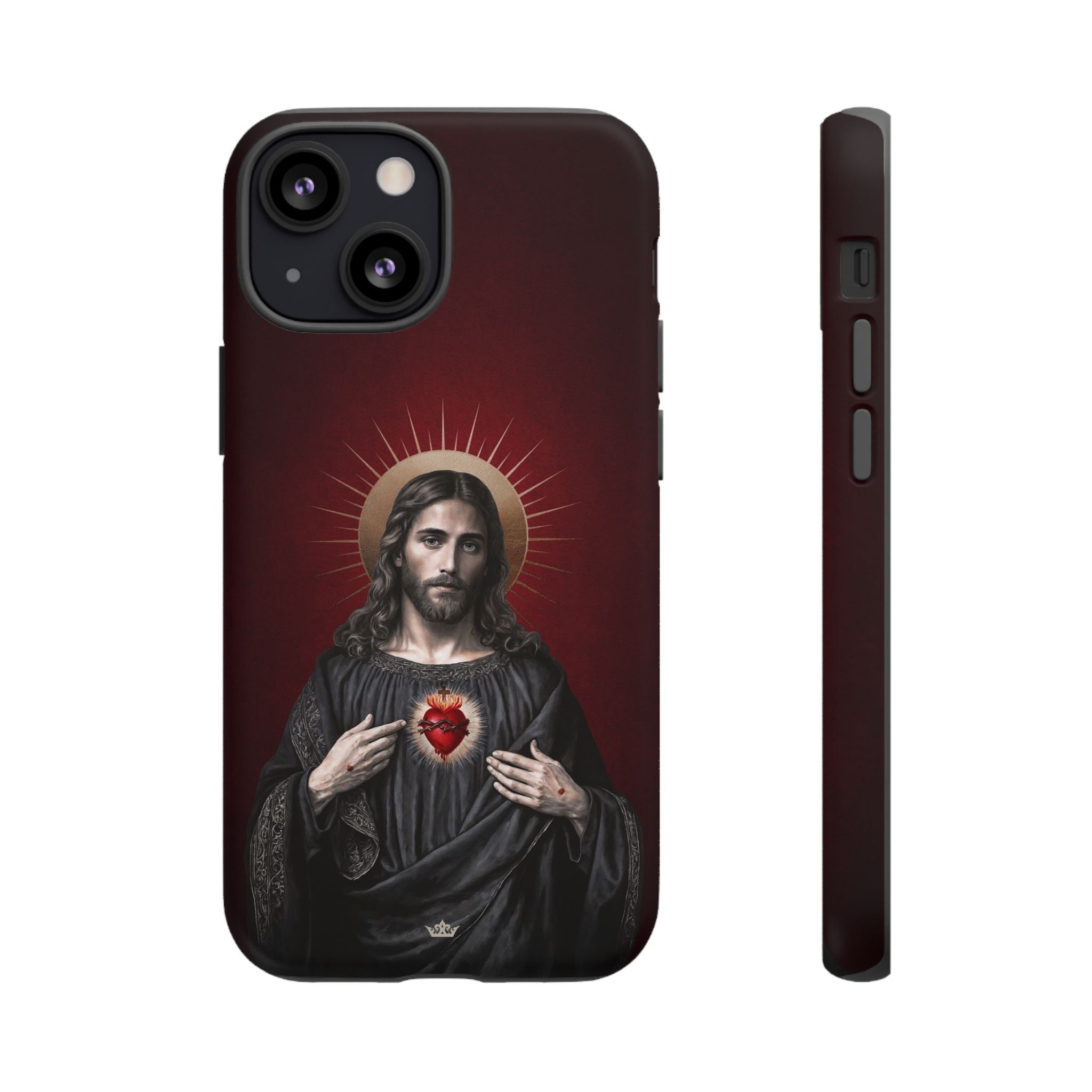 Sacred Heart of Jesus Hard Phone Case (Vintage Garnet) - Venxara