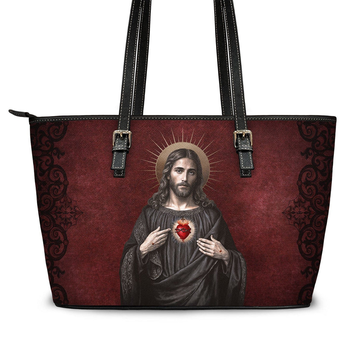 Sacred Heart of Jesus Tote Bag (Vintage Garnet) Copyright VENXARA