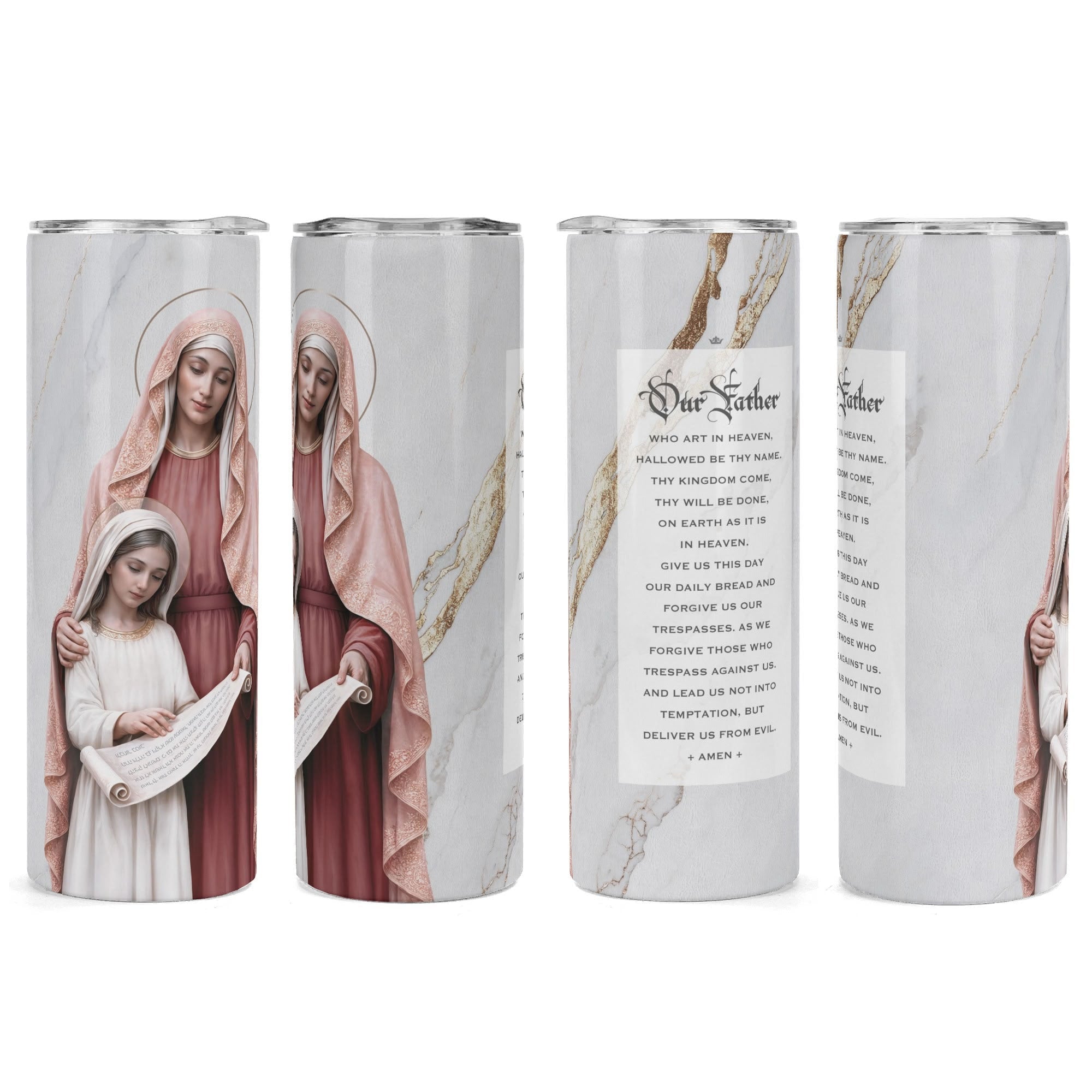 St. Anne Lord's Prayer Skinny Tumbler (Blanc Marble 20 oz) - Venxara