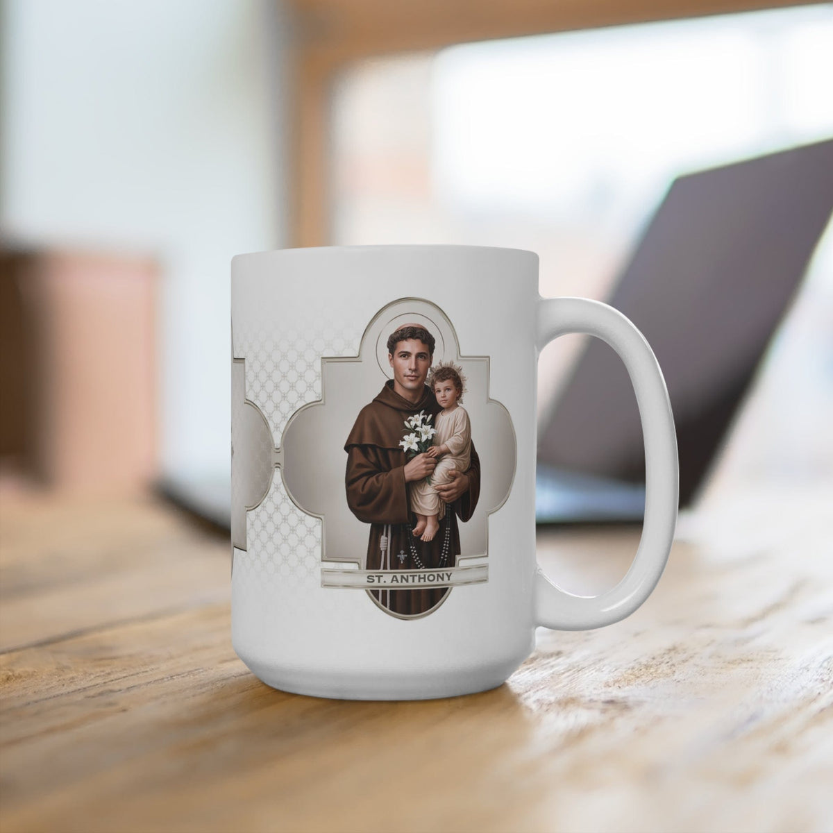 St. Anthony of Padua Ceramic Mug (White 15 oz) Copyright VENXARA
