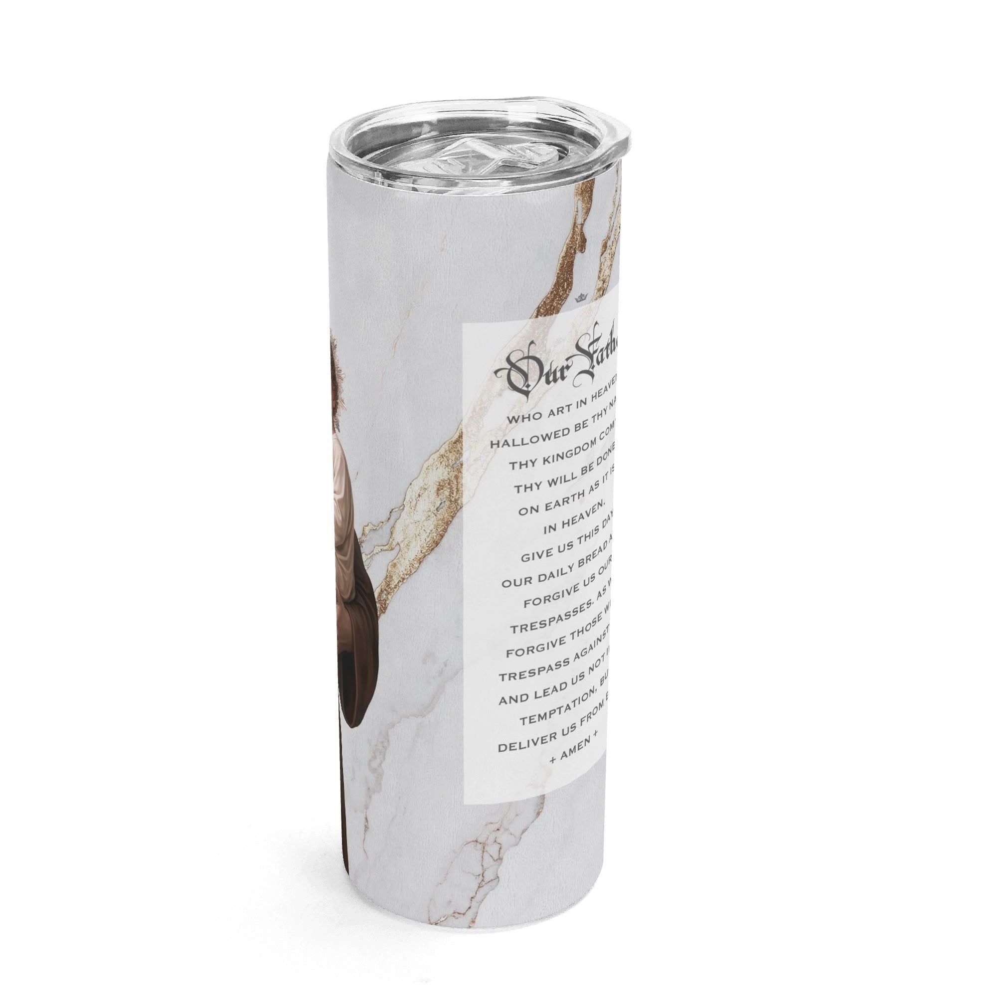 St. Anthony of Padua Lord's Prayer Skinny Tumbler (Blanc Marble 20 oz) - VENXARA