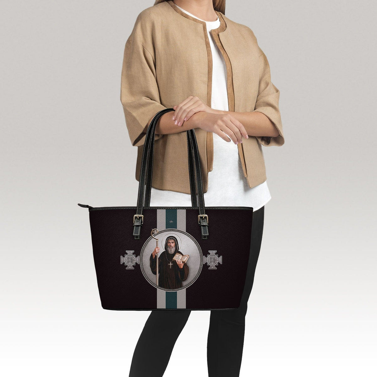 St. Benedict Medallion Tote Bag (Black) Copyright VENXARA