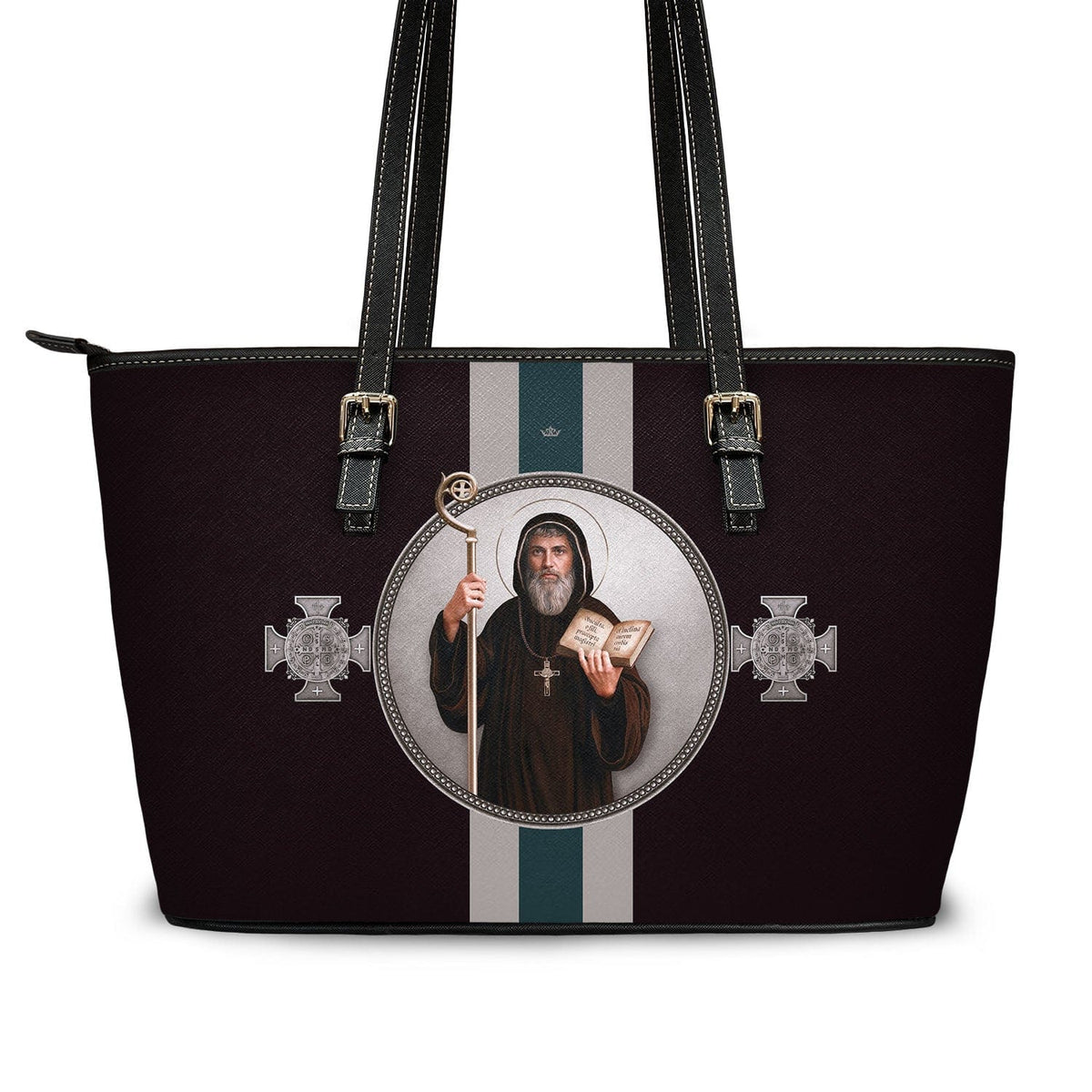 St. Benedict Medallion Tote Bag (Black) Copyright VENXARA