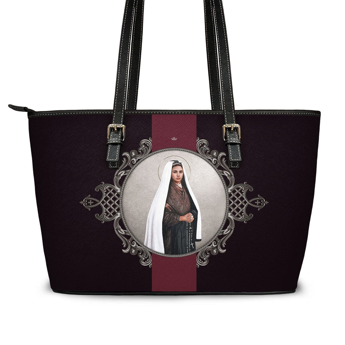 St. Bernadette Medallion Tote Bag (Black) Copyright VENXARA