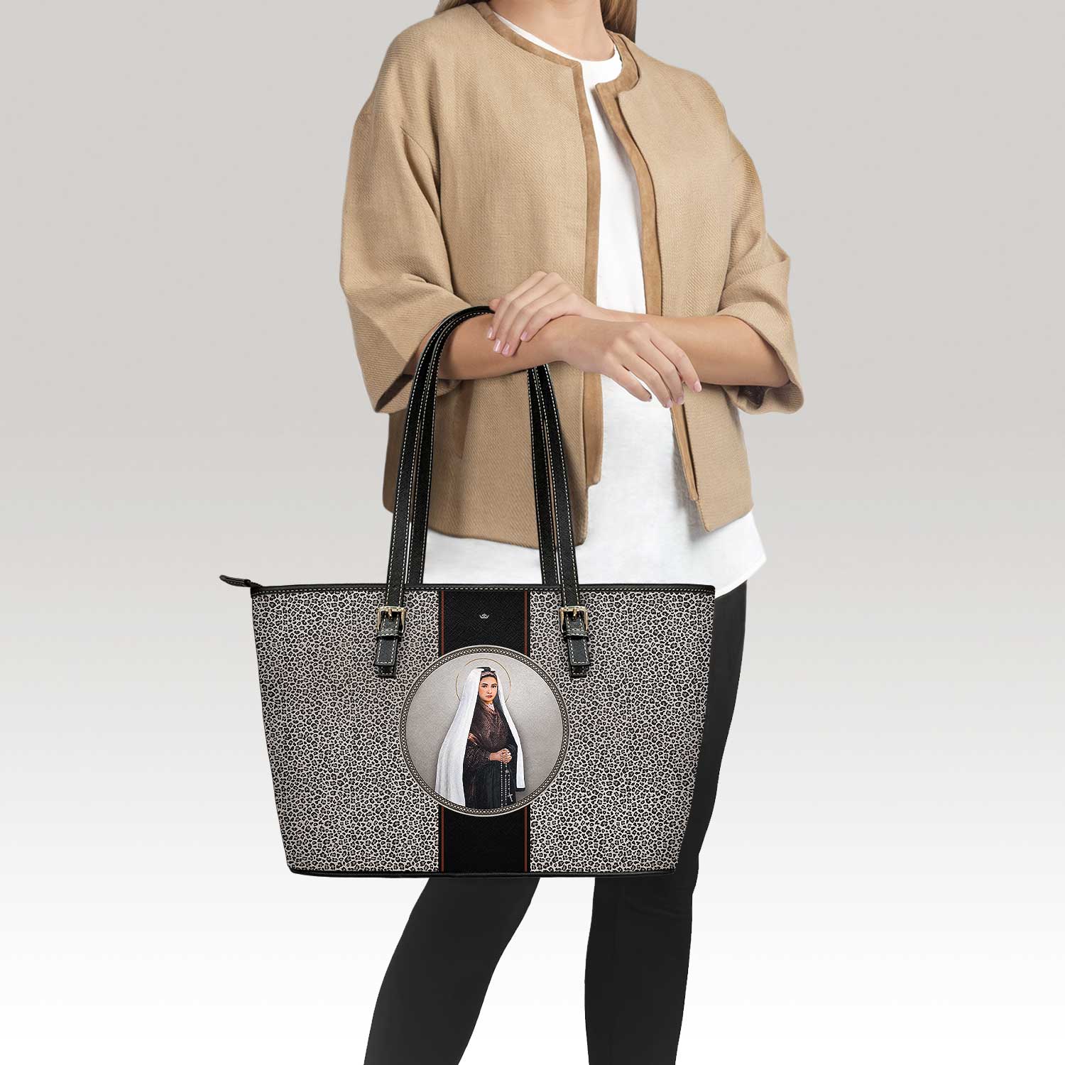 St. Bernadette Medallion Tote Bag (Leopard) - VENXARA®