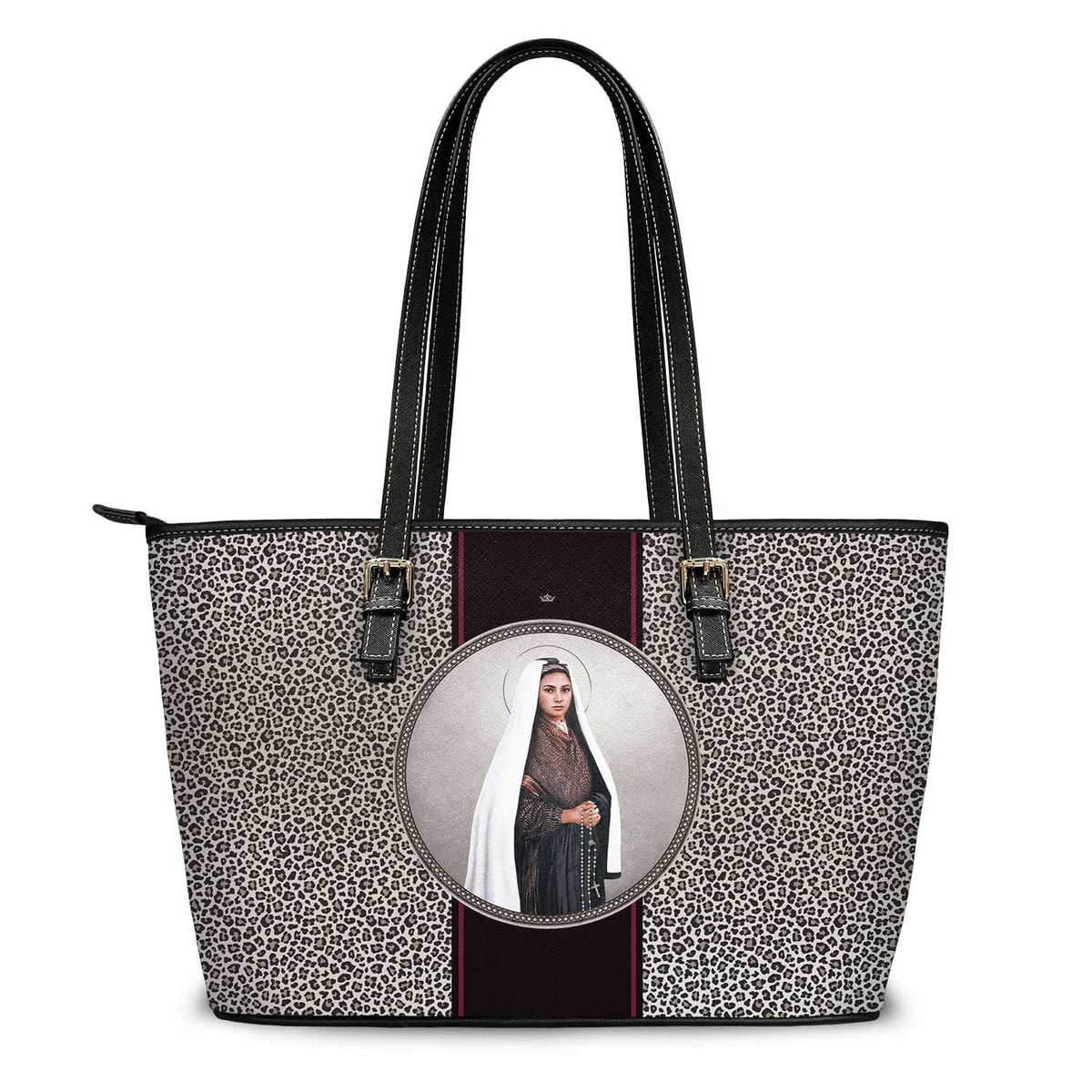 St. Bernadette Medallion Tote Bag (Leopard) Copyright VENXARA