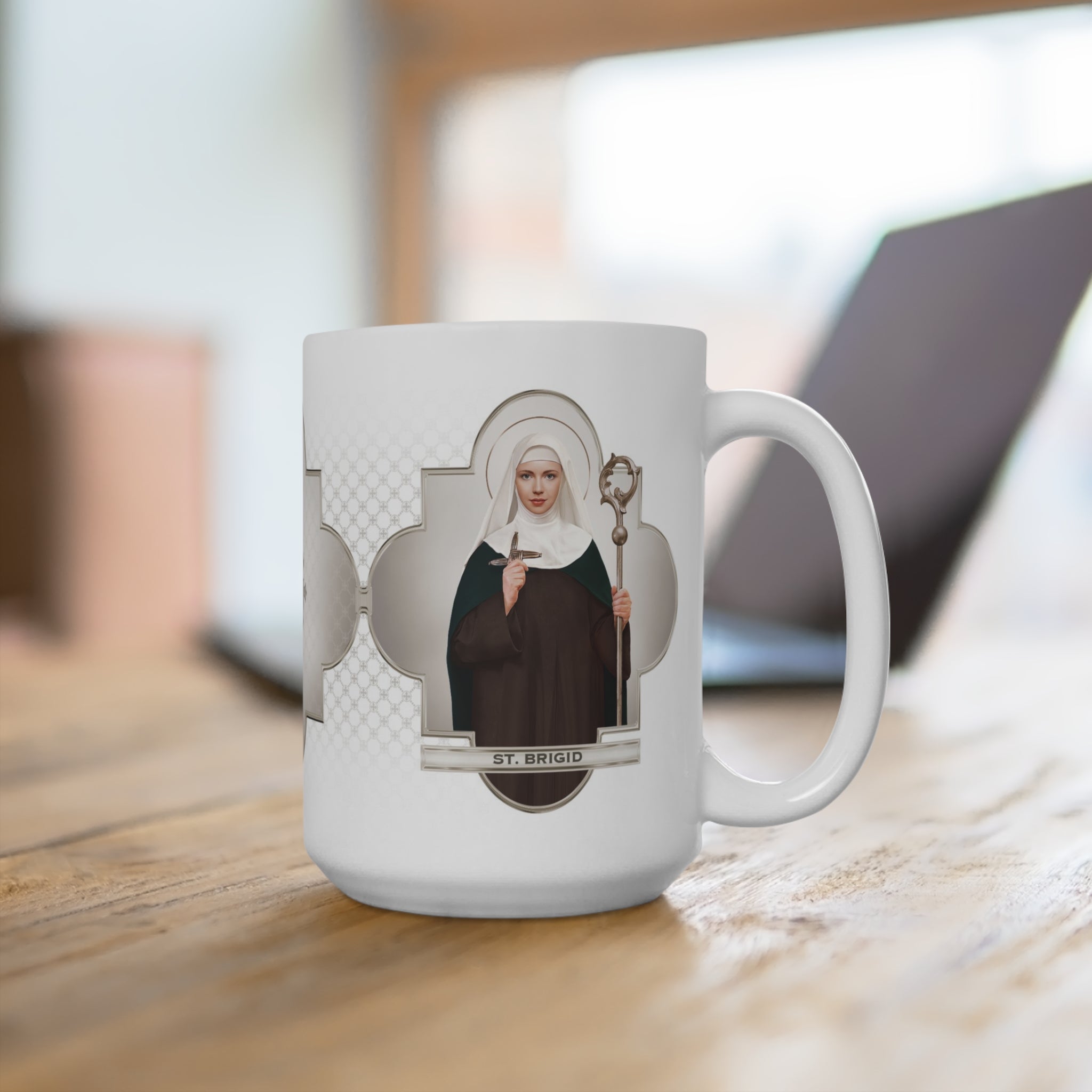 St. Brigid of Ireland Ceramic Mug (White 15 oz) - VENXARA®