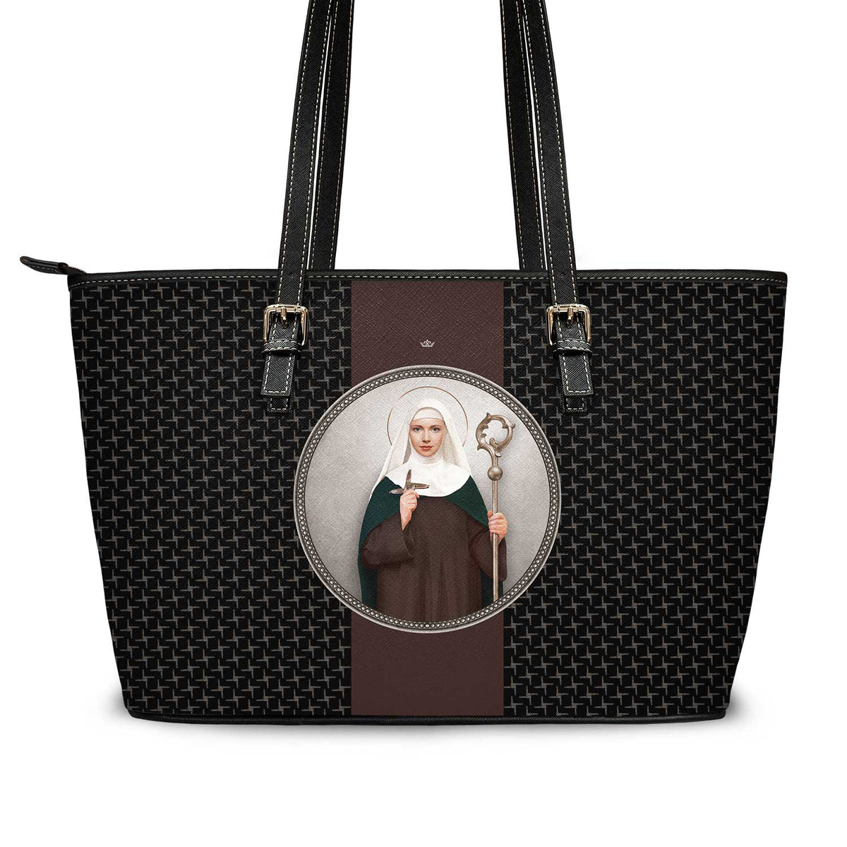 St. Brigid of Ireland Medallion Crosses Tote Bag (Black) Copyright VENXARA