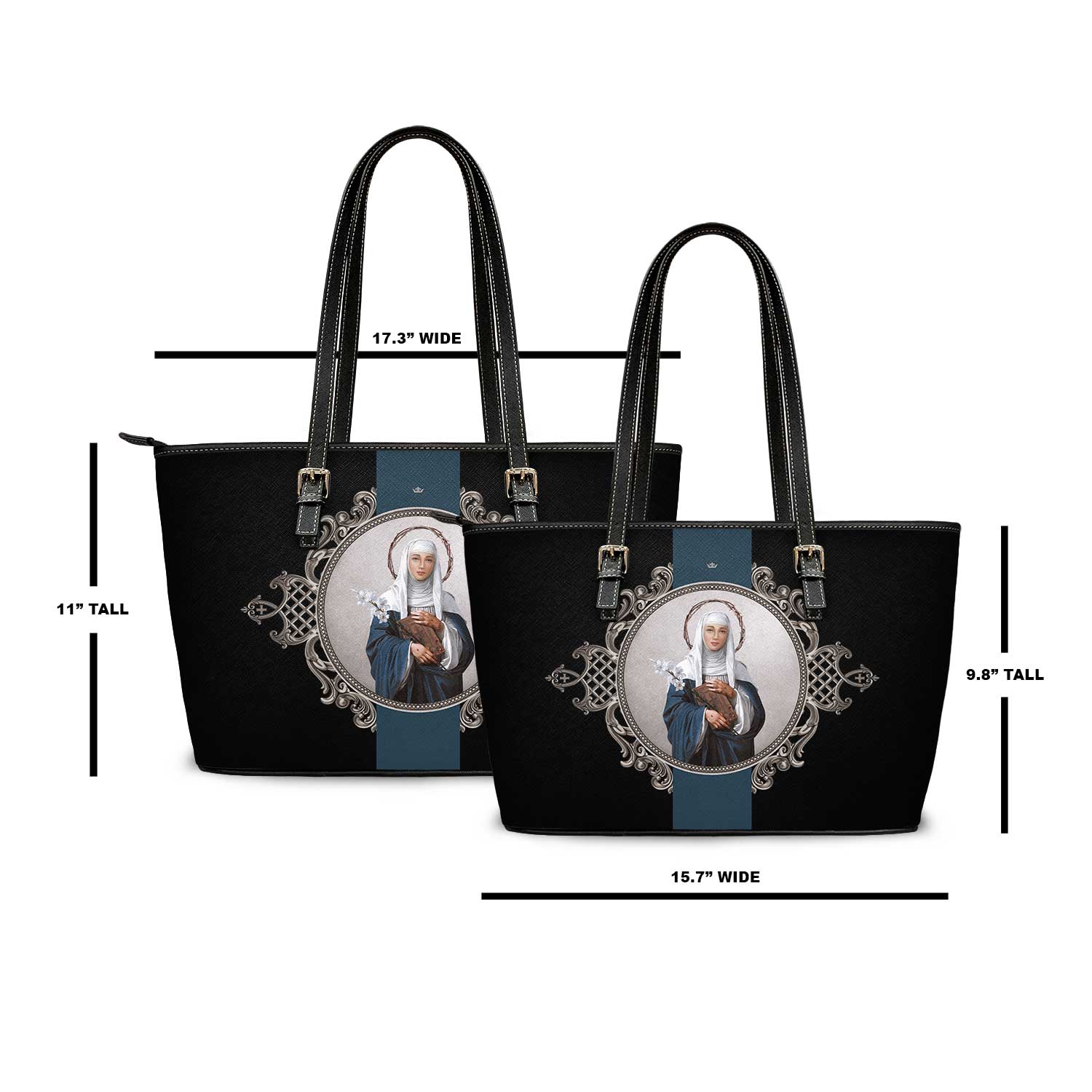 St. Catherine of Siena Medallion Tote Bag (Black) - Venxara