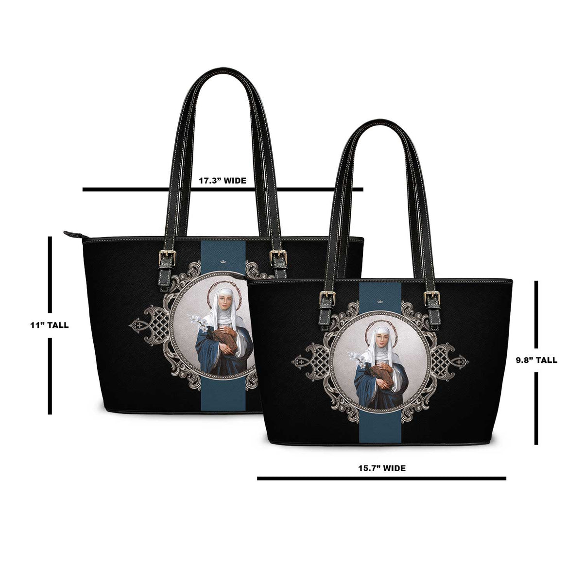 St. Catherine of Siena Medallion Tote Bag (Black) Copyright VENXARA