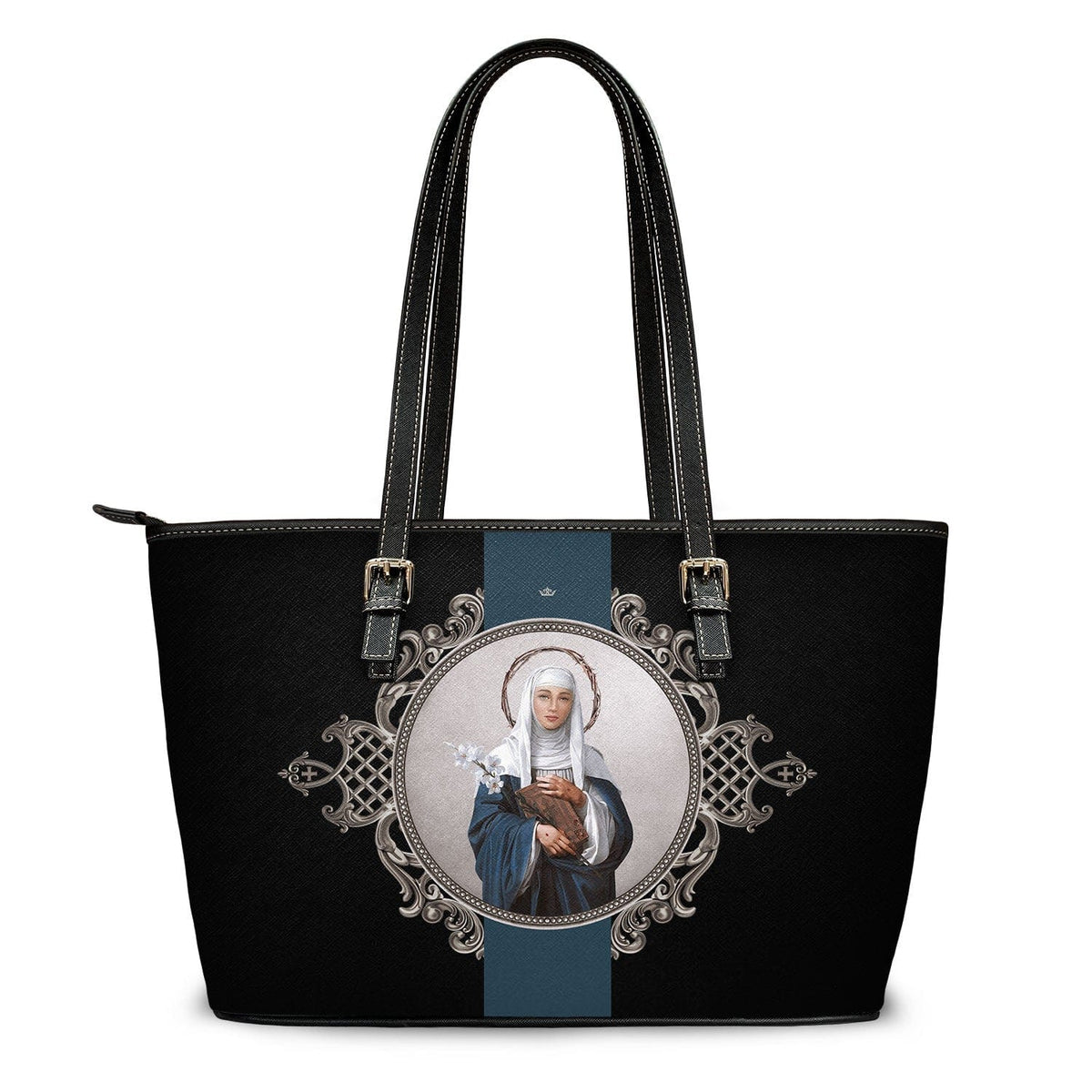 St. Catherine of Siena Medallion Tote Bag (Black) Copyright VENXARA