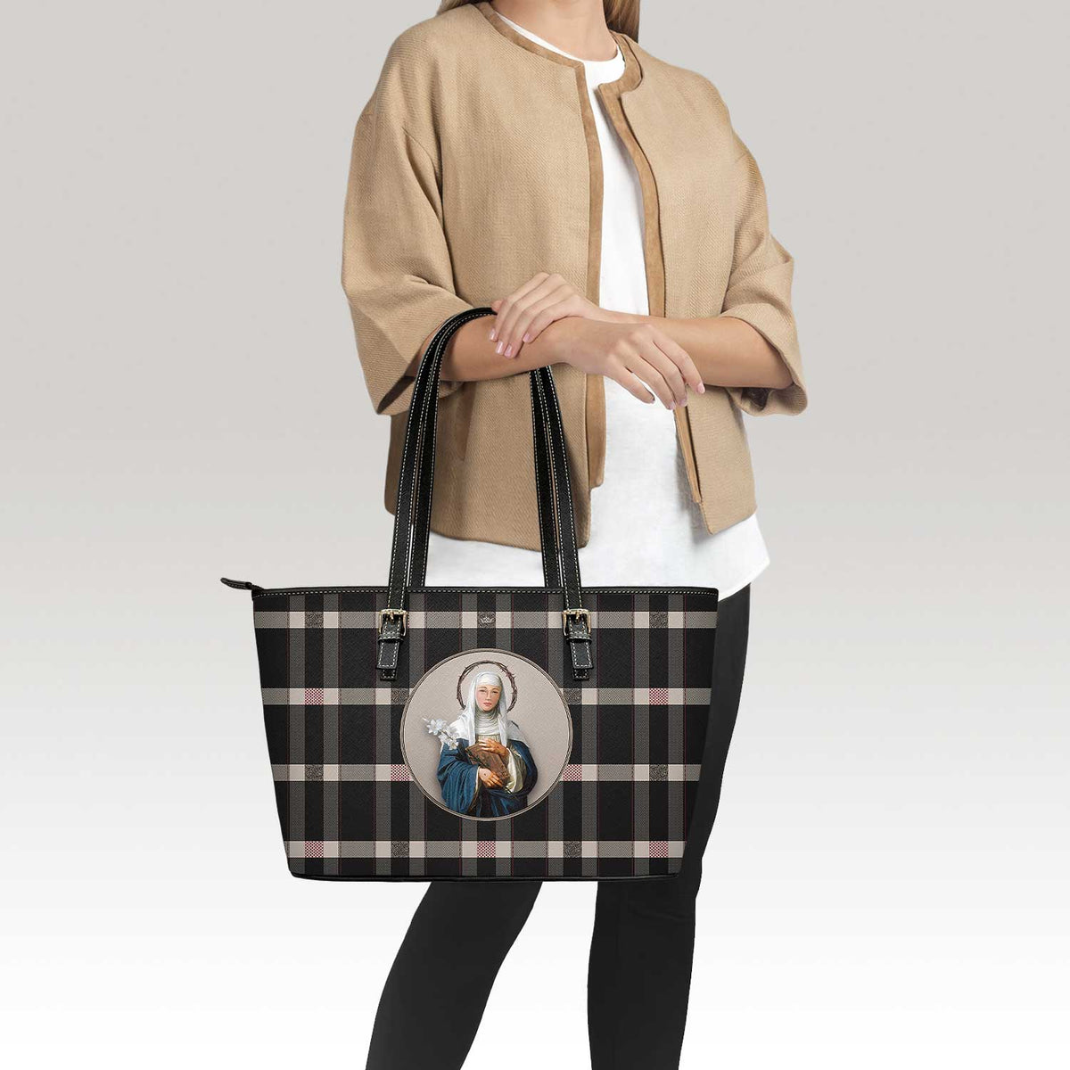 St. Catherine of Siena Tote Bag (Plaid) Copyright VENXARA