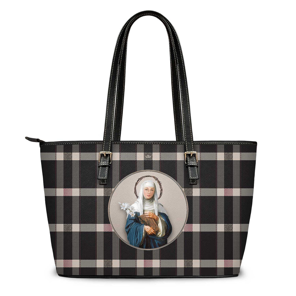 St. Catherine of Siena Tote Bag (Plaid) Copyright VENXARA