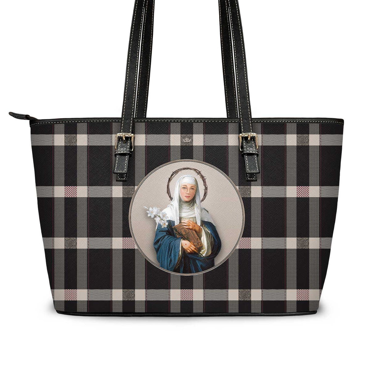 St. Catherine of Siena Tote Bag (Plaid) Copyright VENXARA
