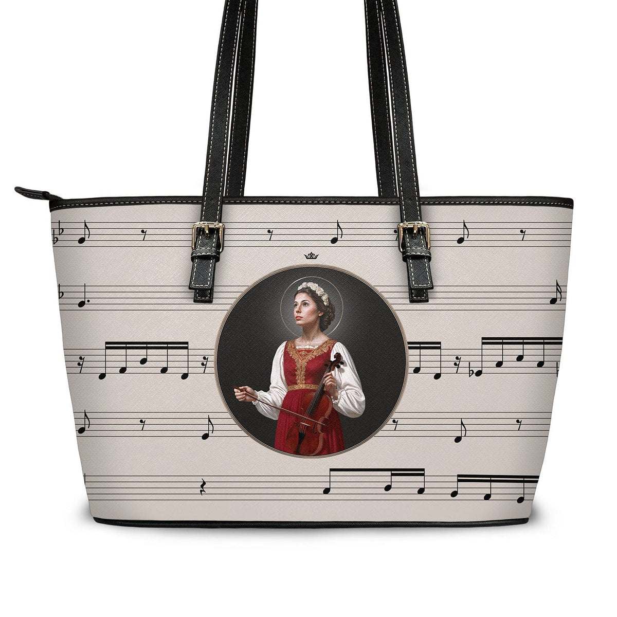 St. Cecilia Tote Bag (Music Notes Sand) Copyright VENXARA