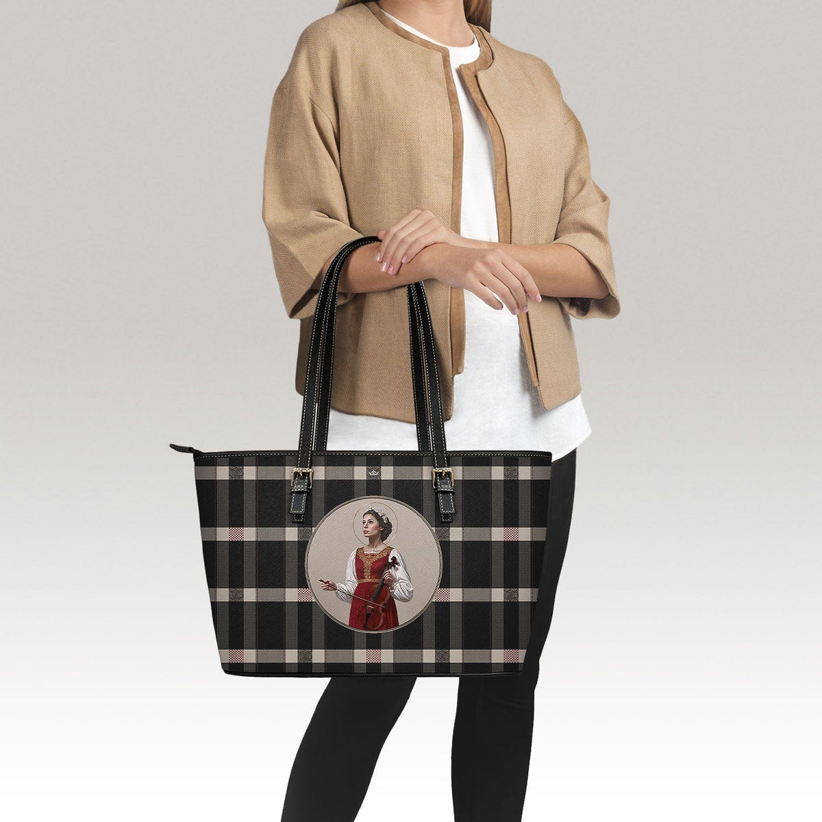St. Cecilia Tote Bag (Plaid) Copyright VENXARA