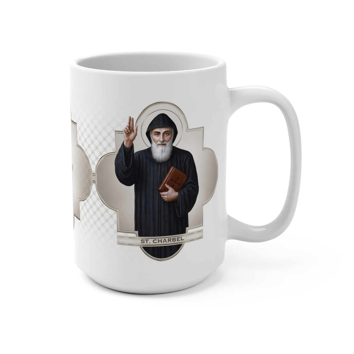 St. Charbel Ceramic Mug (White 15 oz) Copyright VENXARA