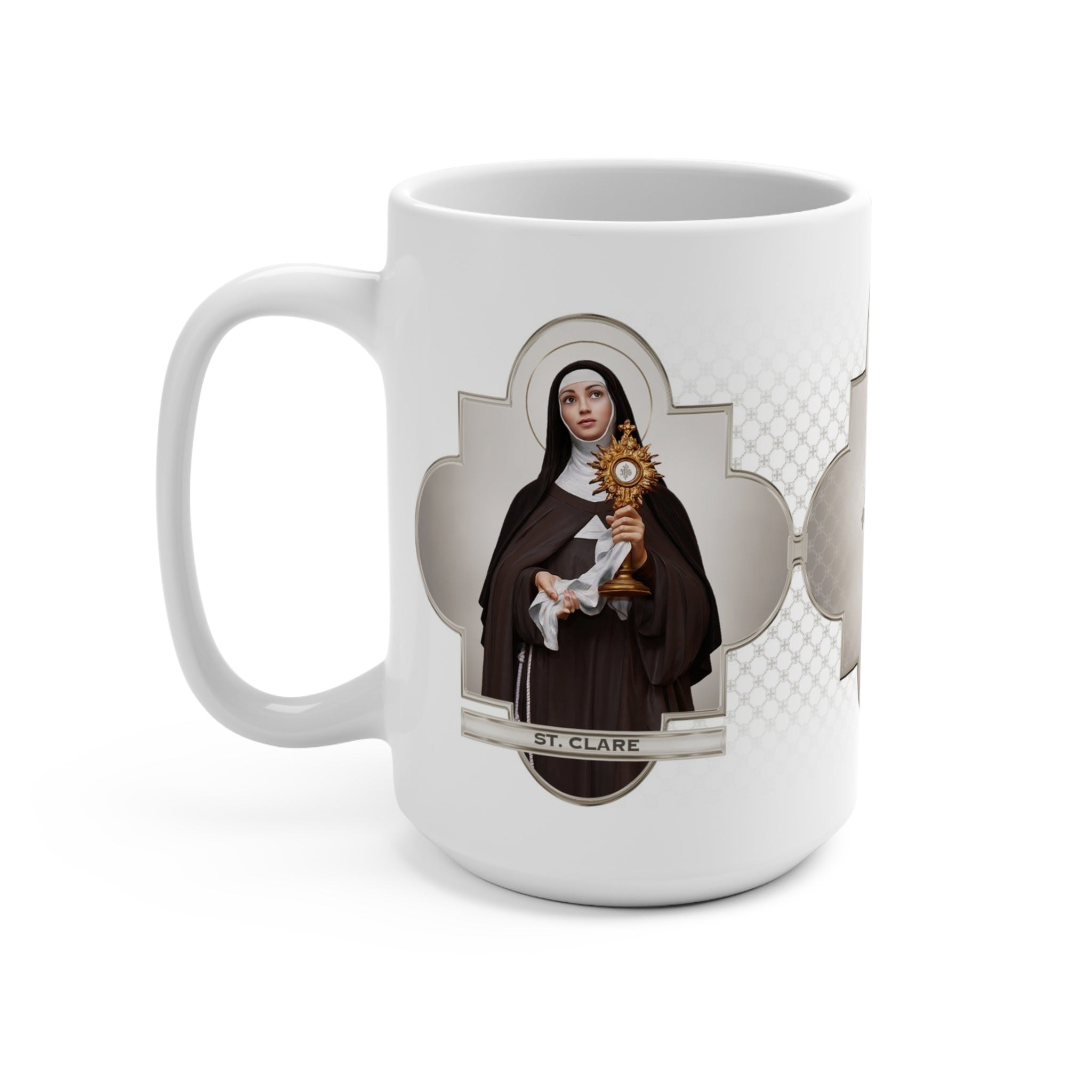 St. Clare of Assisi Ceramic Mug (White 15 oz) - VENXARA®