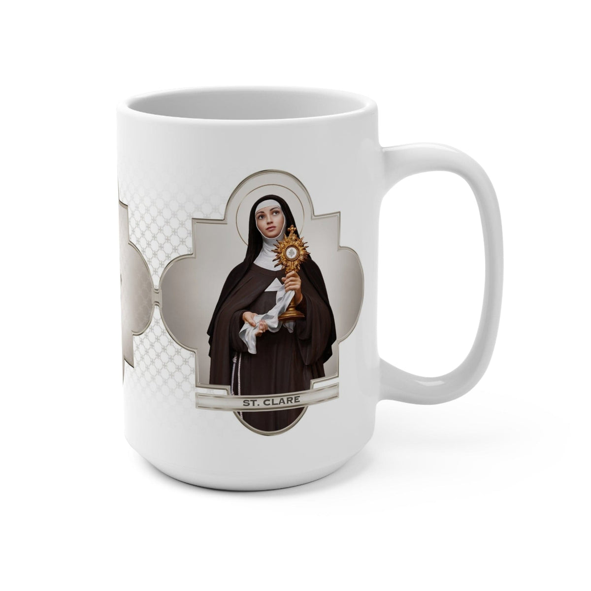 St. Clare of Assisi Ceramic Mug (White 15 oz) Copyright VENXARA