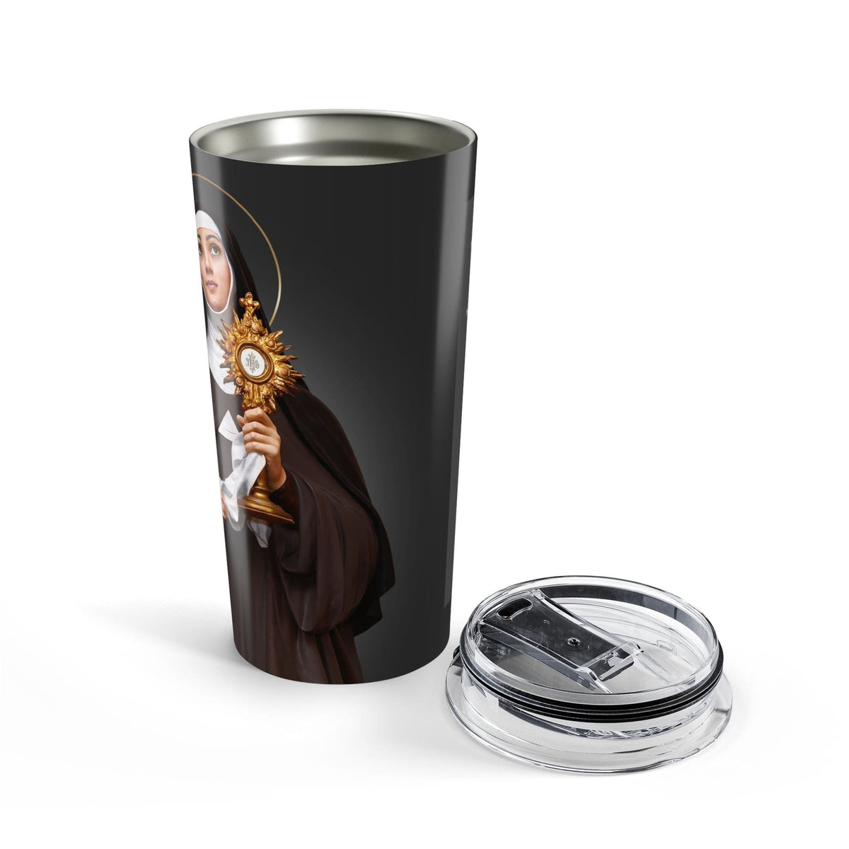St. Clare of Assisi Lord's Prayer Tumbler (Ash 20 oz) Copyright VENXARA