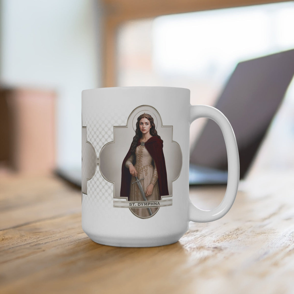 St. Dymphna Ceramic Mug (White 15 oz) Copyright VENXARA