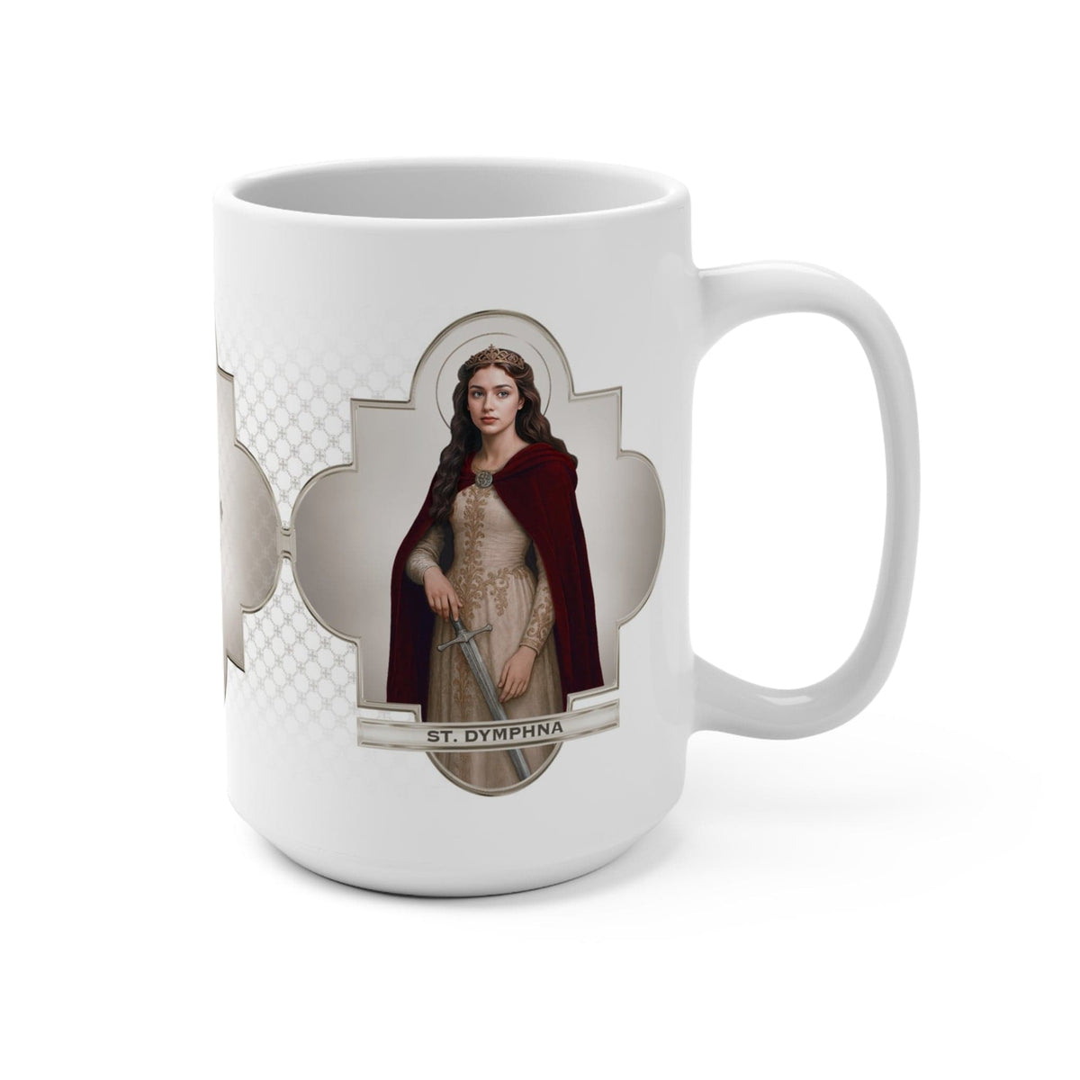 St. Dymphna Ceramic Mug (White 15 oz) Copyright VENXARA