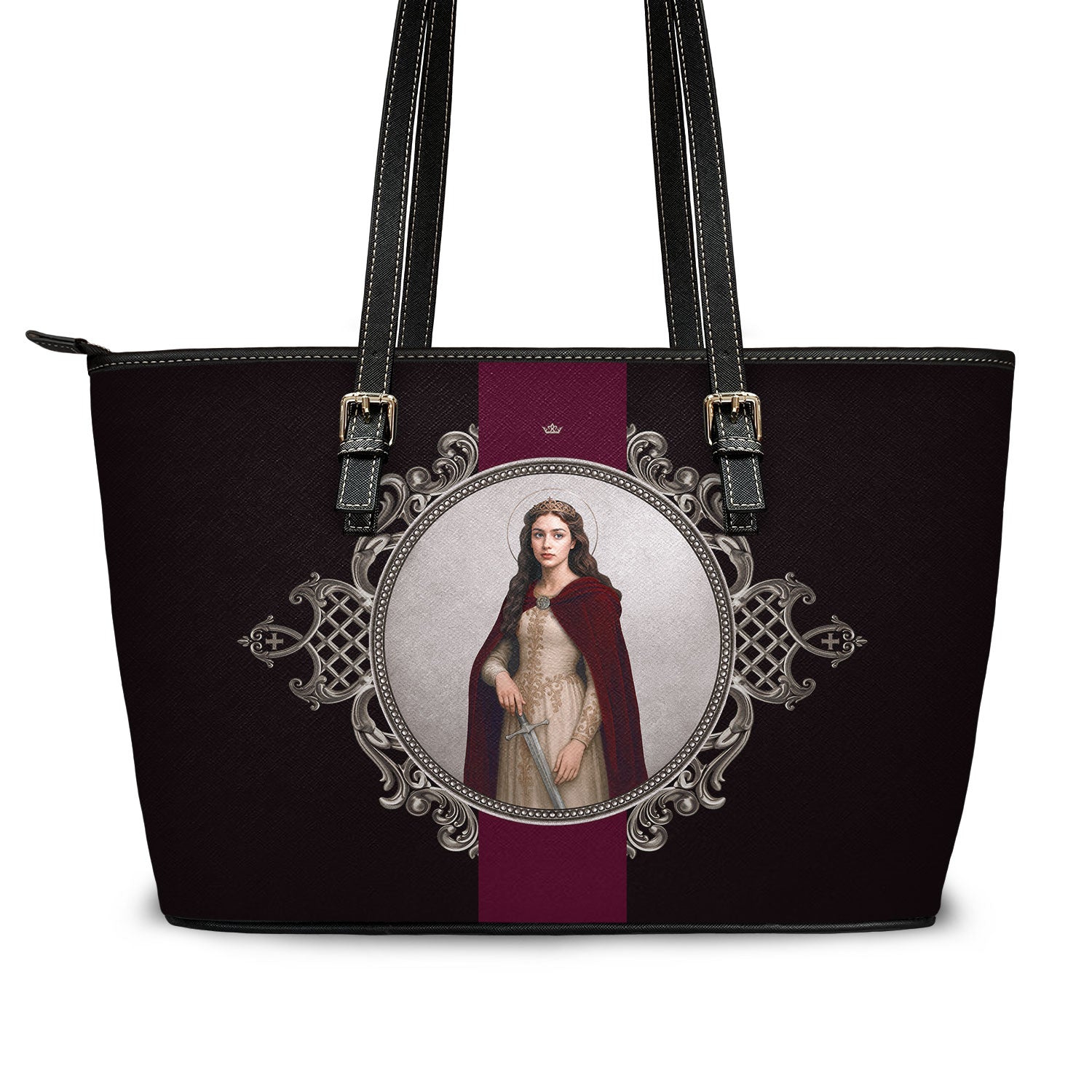 St. Dymphna Medallion Tote Bag (Black) - VENXARA®