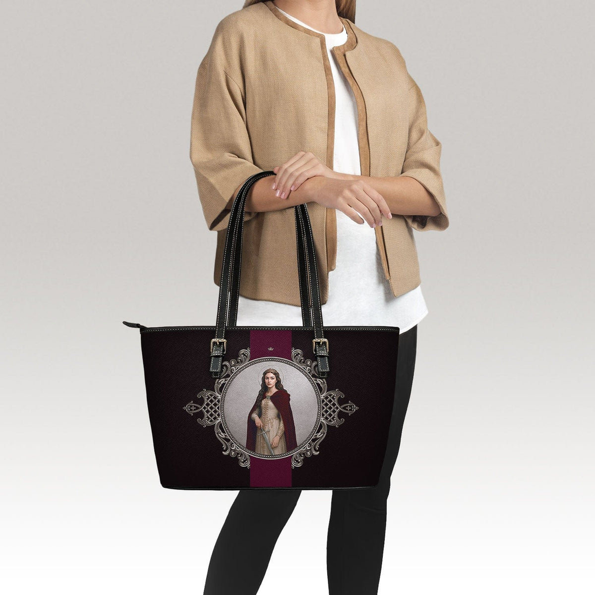 St. Dymphna Medallion Tote Bag (Black) Copyright VENXARA