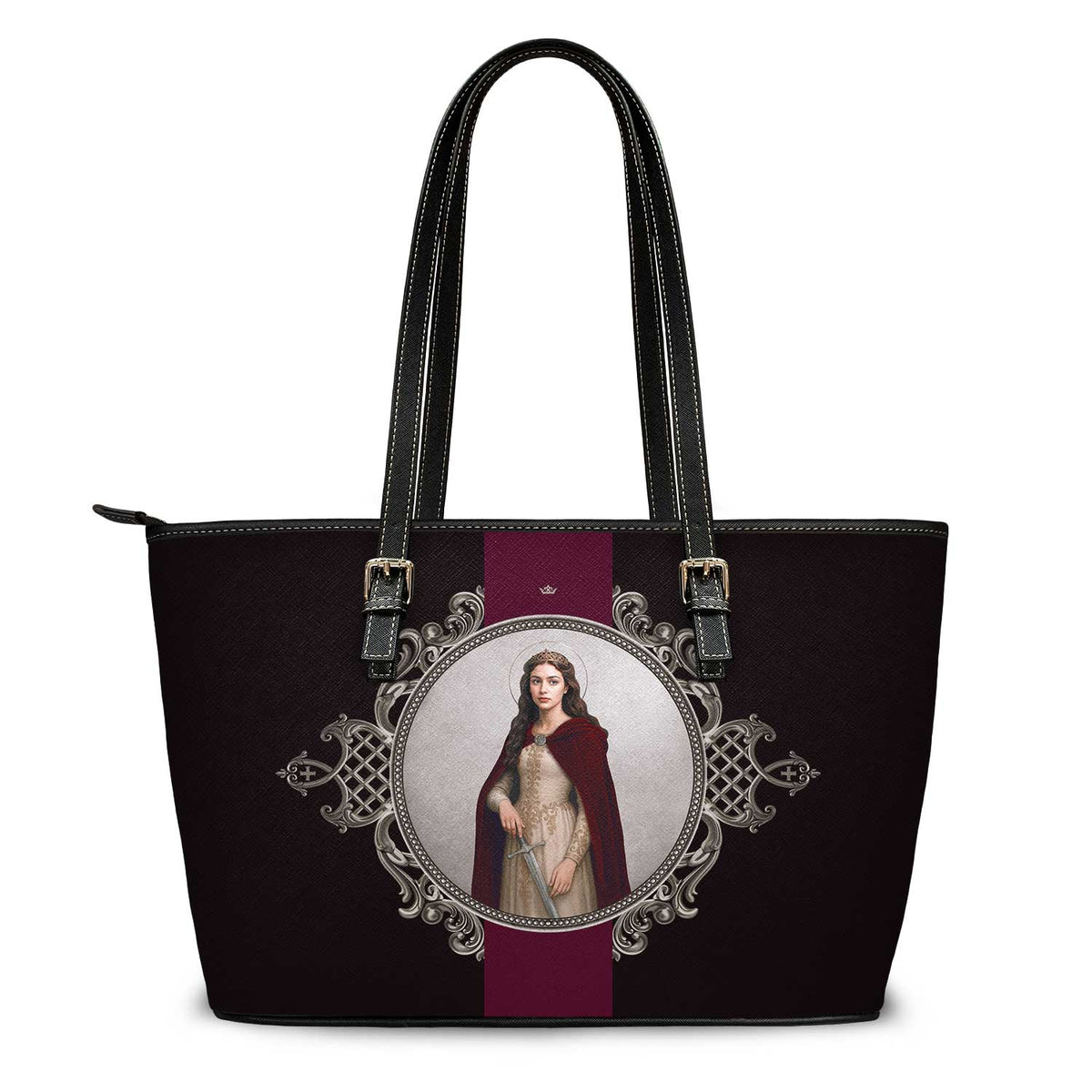 St. Dymphna Medallion Tote Bag (Black) Copyright VENXARA