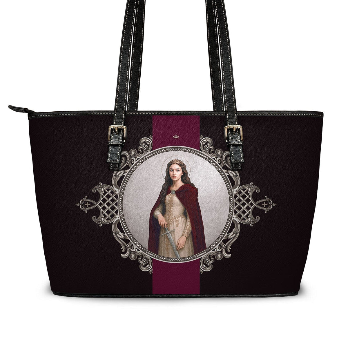 St. Dymphna Medallion Tote Bag (Black) Copyright VENXARA