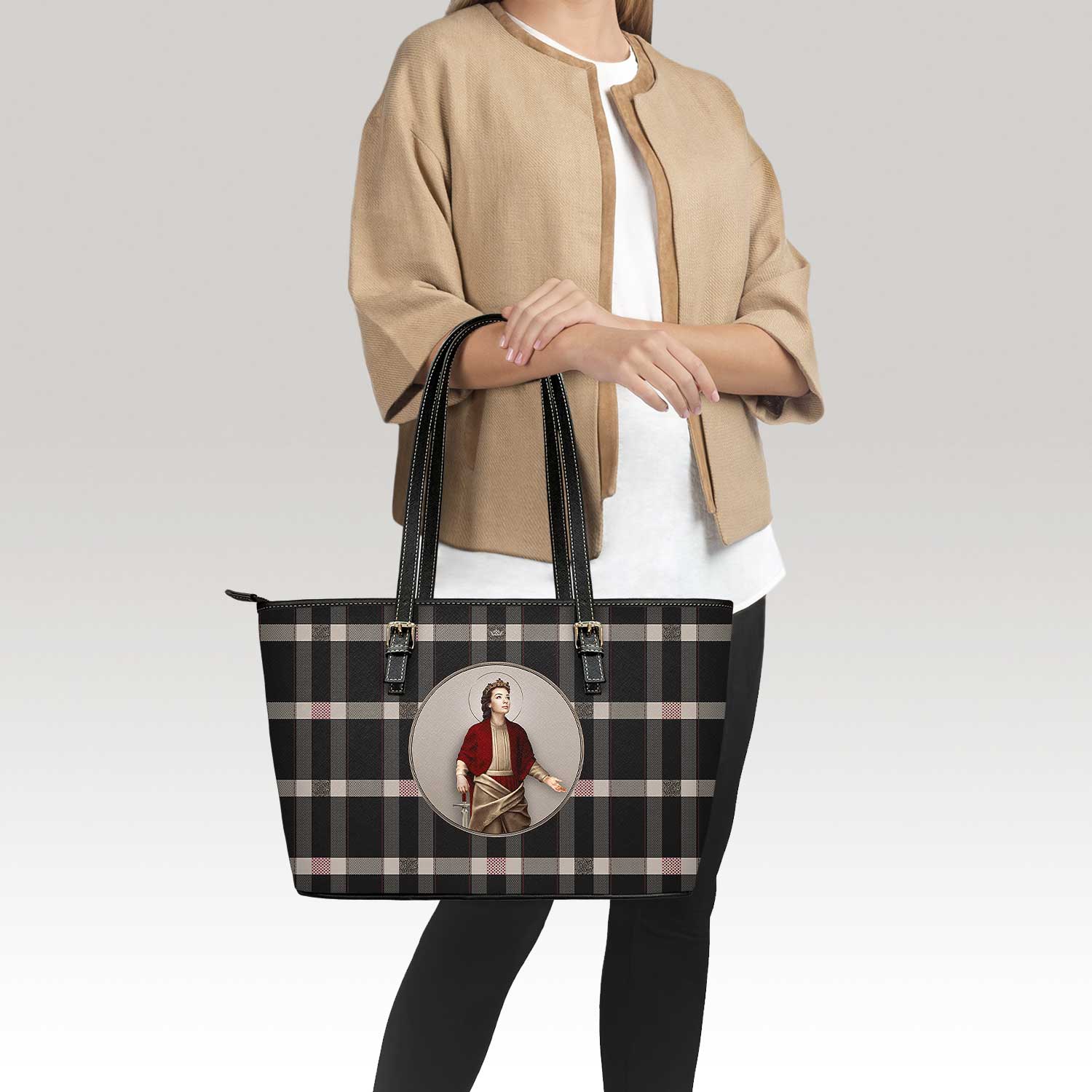 St. Dymphna Tote Bag (Plaid)