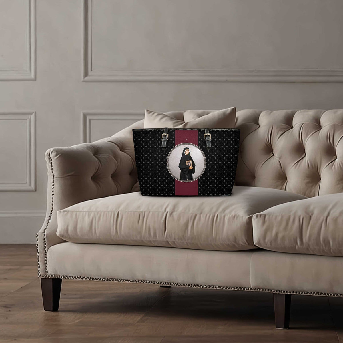 St. Faustina Medallion Crosses Tote Bag (Black) Copyright VENXARA