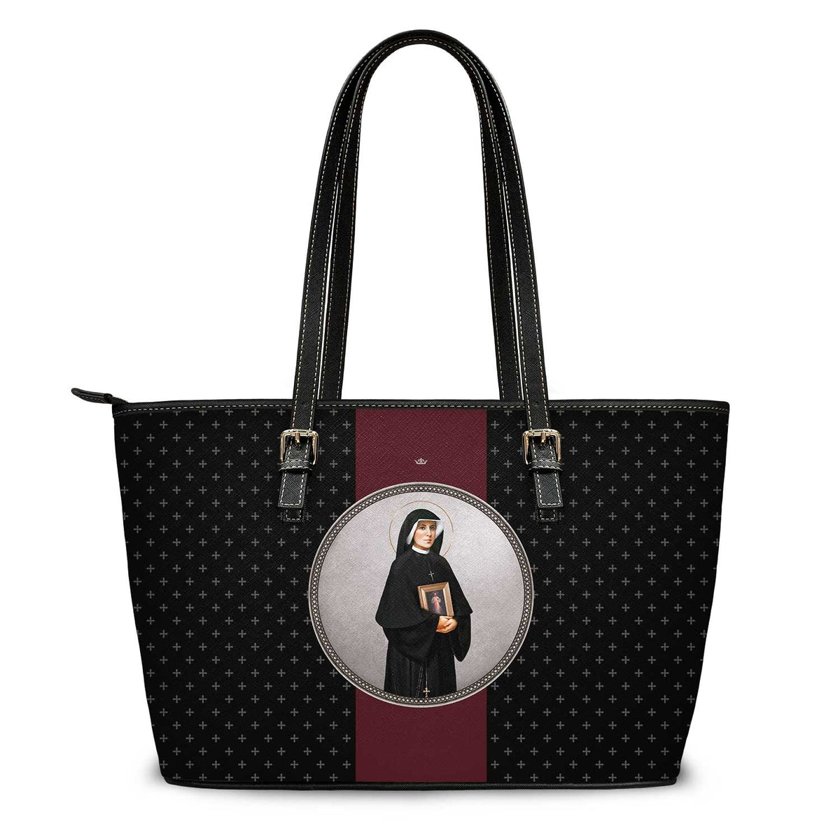 St. Faustina Medallion Crosses Tote Bag (Black) Copyright VENXARA