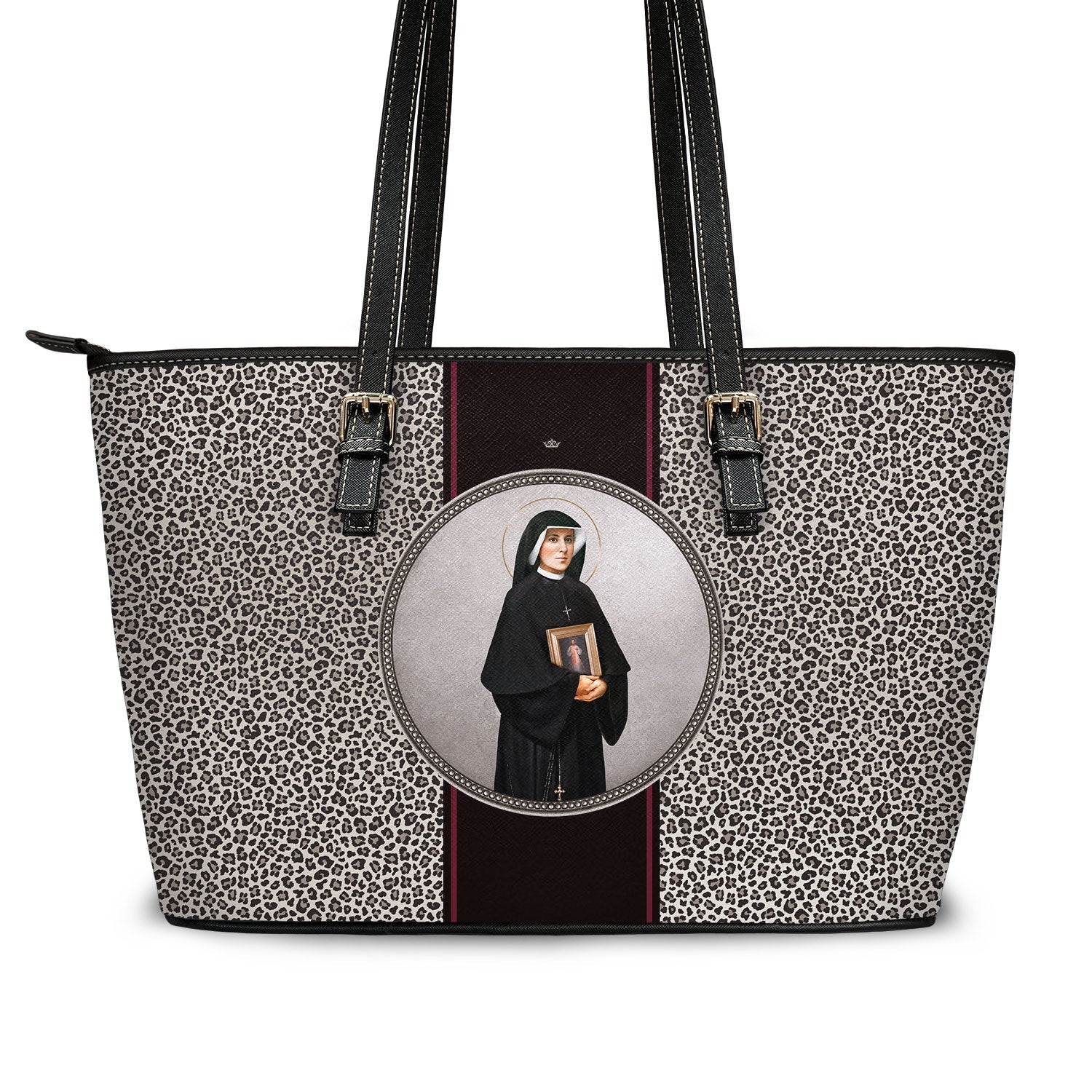 St. Faustina Medallion Tote Bag (Leopard) Copyright VENXARA