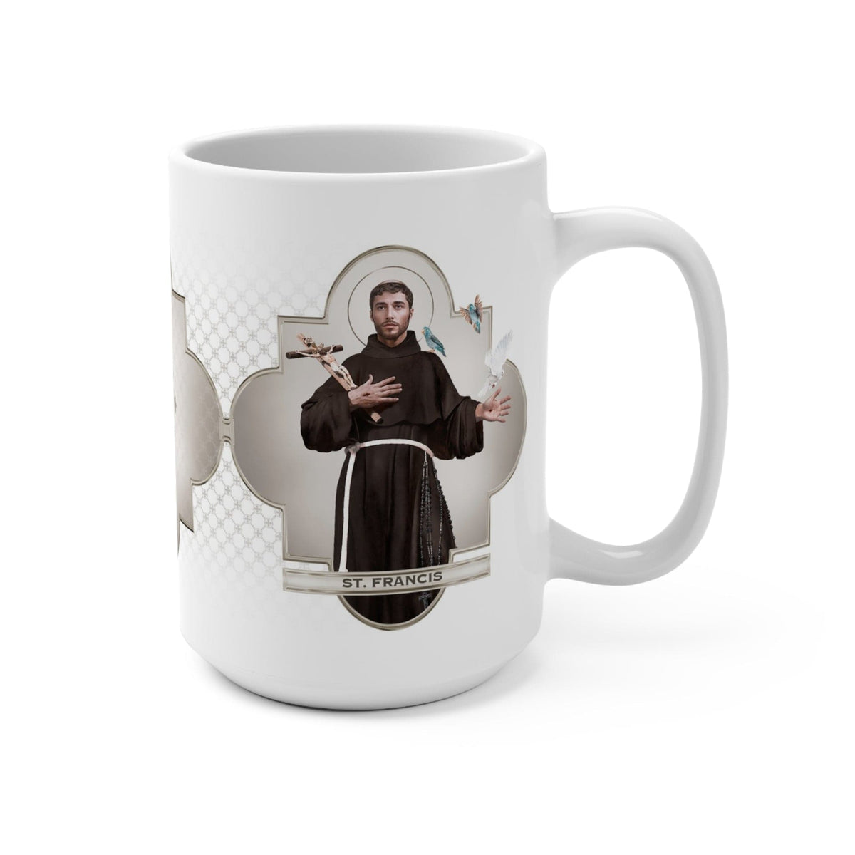 St. Francis of Assisi Ceramic Mug (White 15 oz) Copyright VENXARA