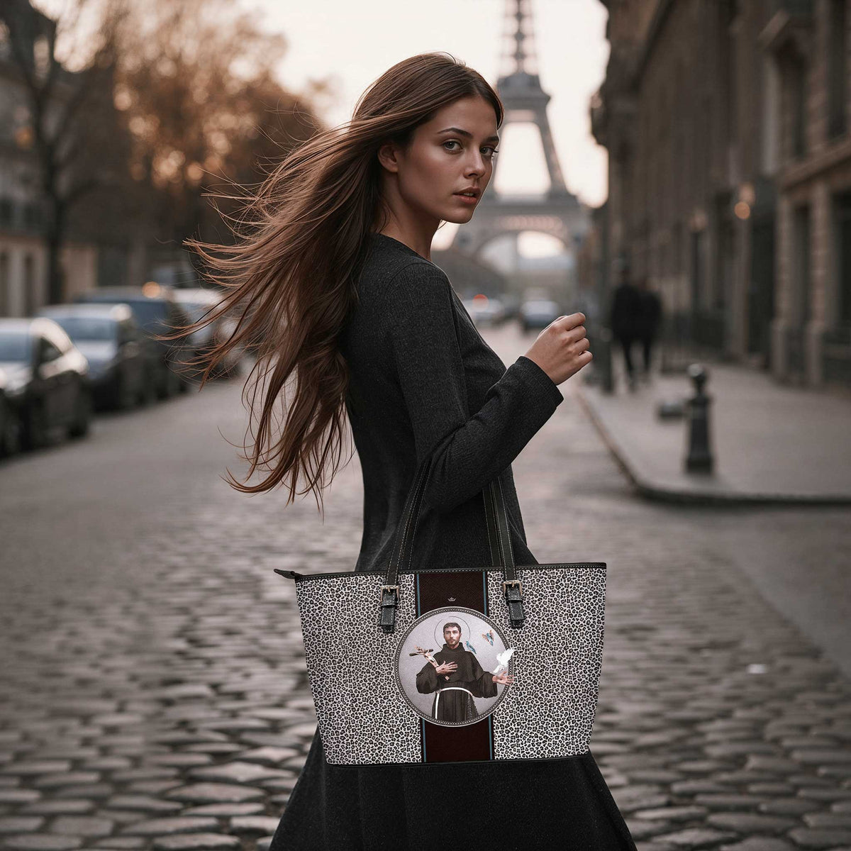 St. Francis of Assisi Medallion Tote Bag (Leopard) Copyright VENXARA