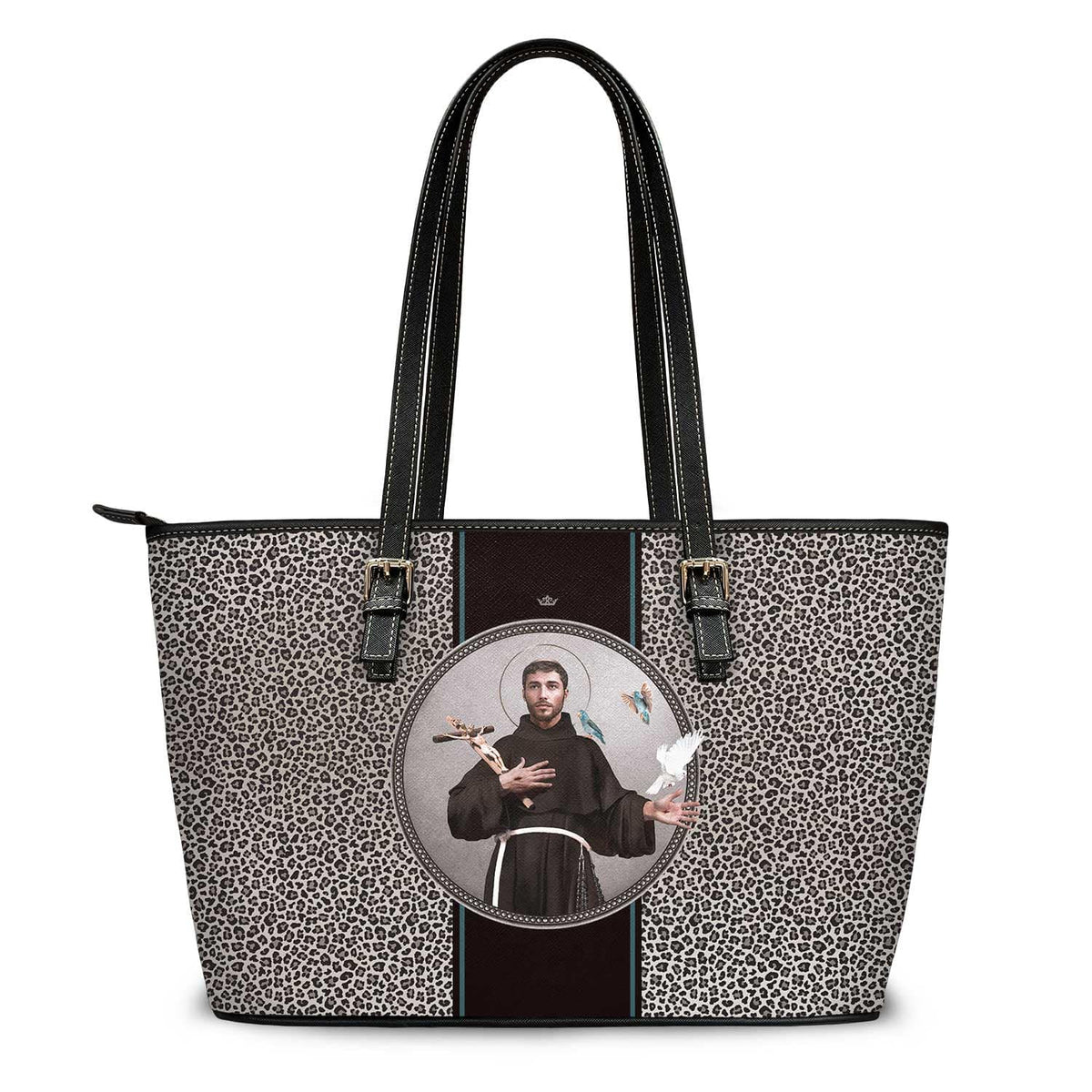 St. Francis of Assisi Medallion Tote Bag (Leopard) Copyright VENXARA