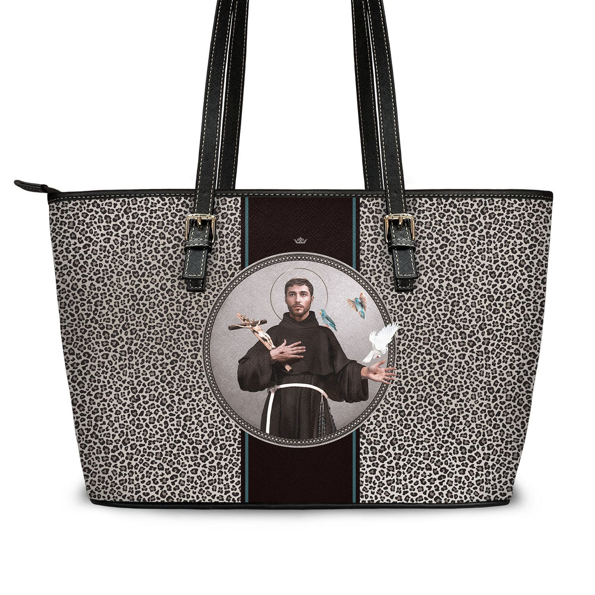 St. Francis of Assisi Medallion Tote Bag (Leopard) Copyright VENXARA
