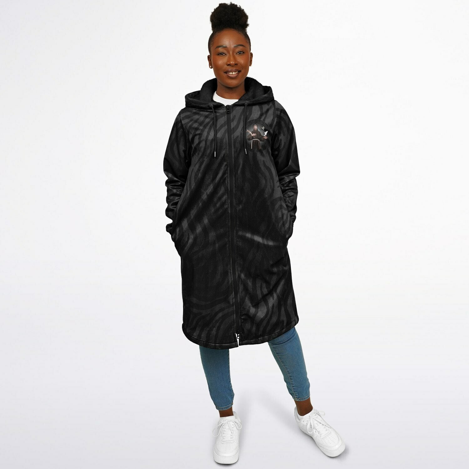 St. Francis of Assisi Zipper Microfleece Cloak (Black Platinum Stripe) - VENXARA®