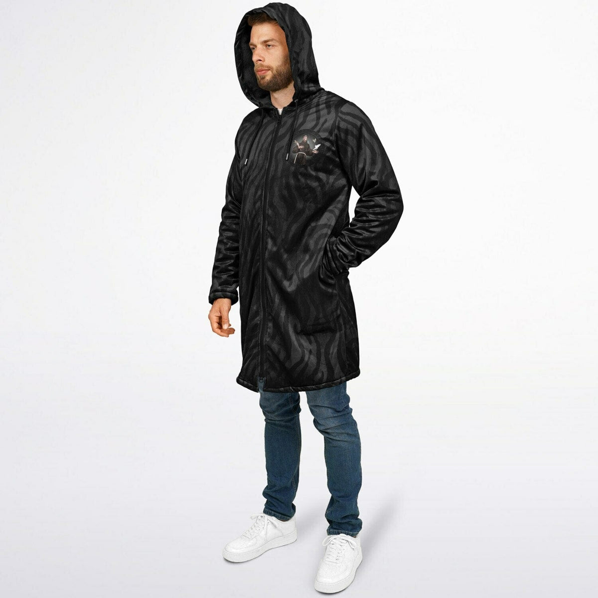 St. Francis of Assisi Zipper Microfleece Cloak (Black Platinum Stripe) Copyright VENXARA